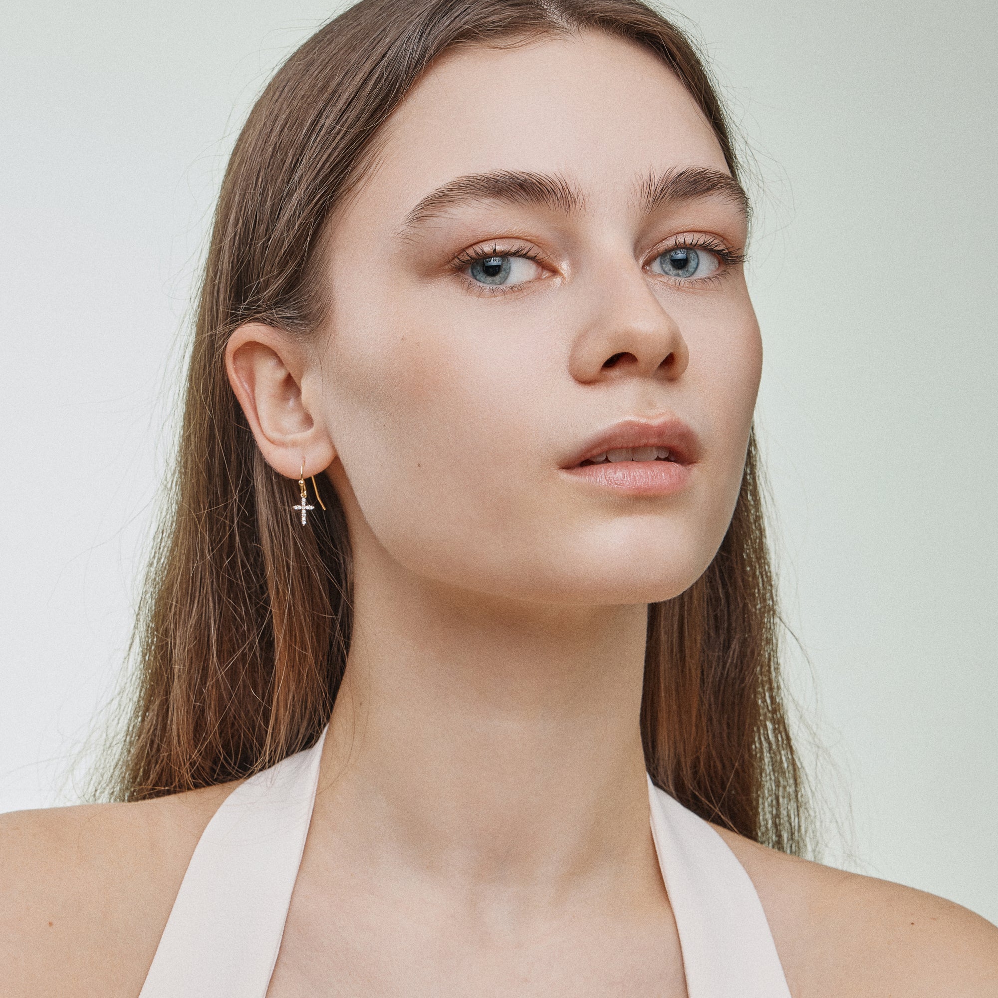 Elegant CZ Cross Gold-Dipped Drop Earrings - Frem