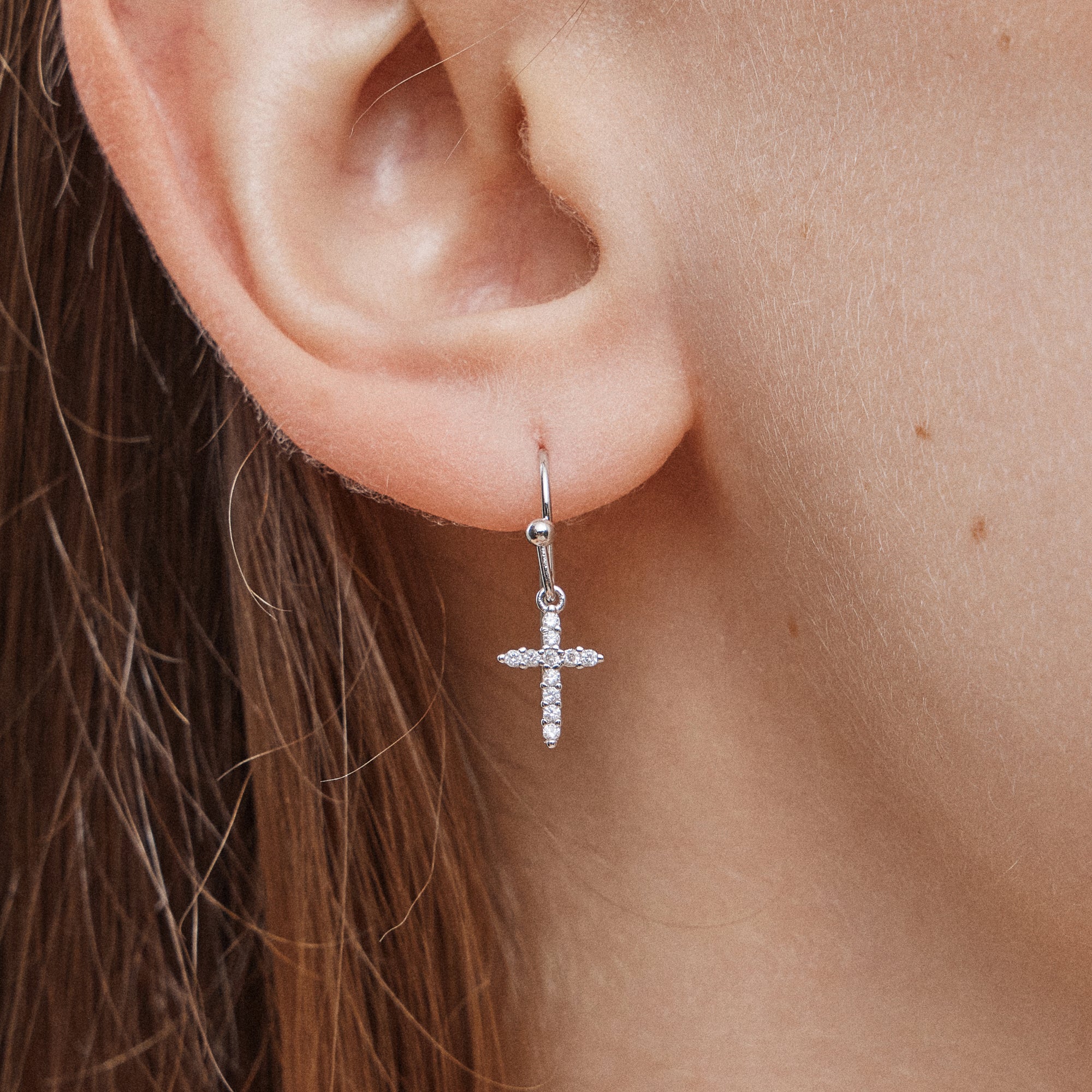 Elegant CZ Cross Gold-Dipped Drop Earrings - Frem