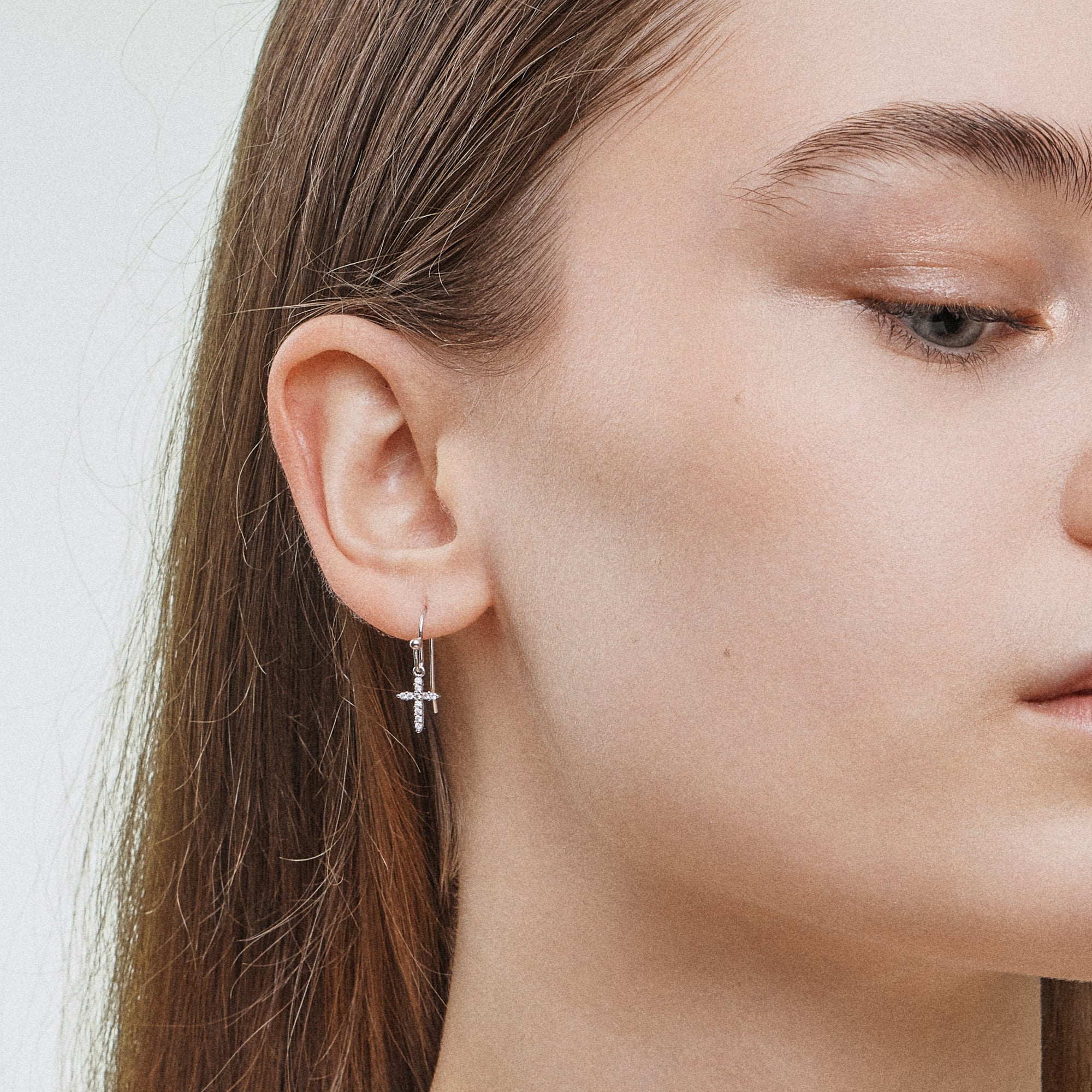 Elegant CZ Cross Gold-Dipped Drop Earrings - Frem