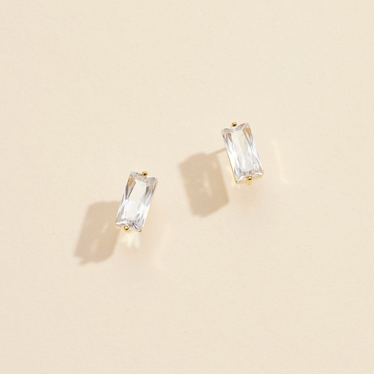 Classic CZ Rectangle Gold-Dipped Stud Earrings