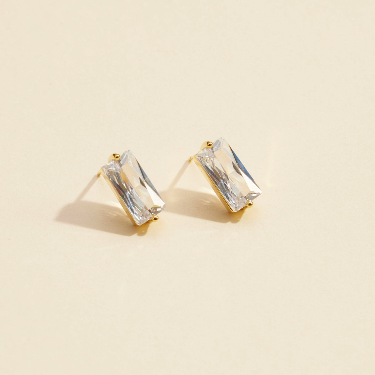 Classic CZ Rectangle Gold-Dipped Stud Earrings