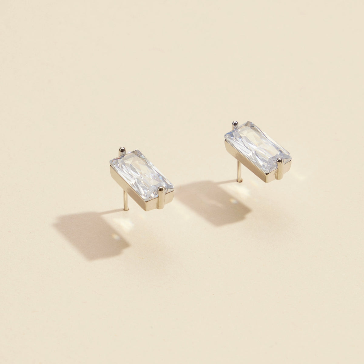 Classic CZ Rectangle Gold-Dipped Stud Earrings