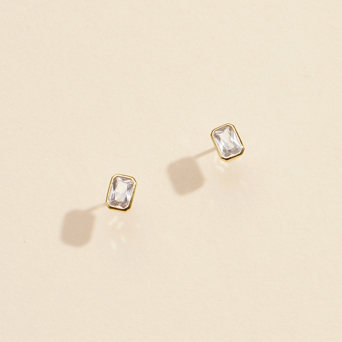 Elegant CZ Small Rectangle Gold-Dipped Stud Earrings