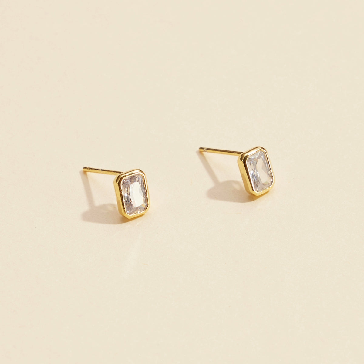 Elegant CZ Small Rectangle Gold-Dipped Stud Earrings