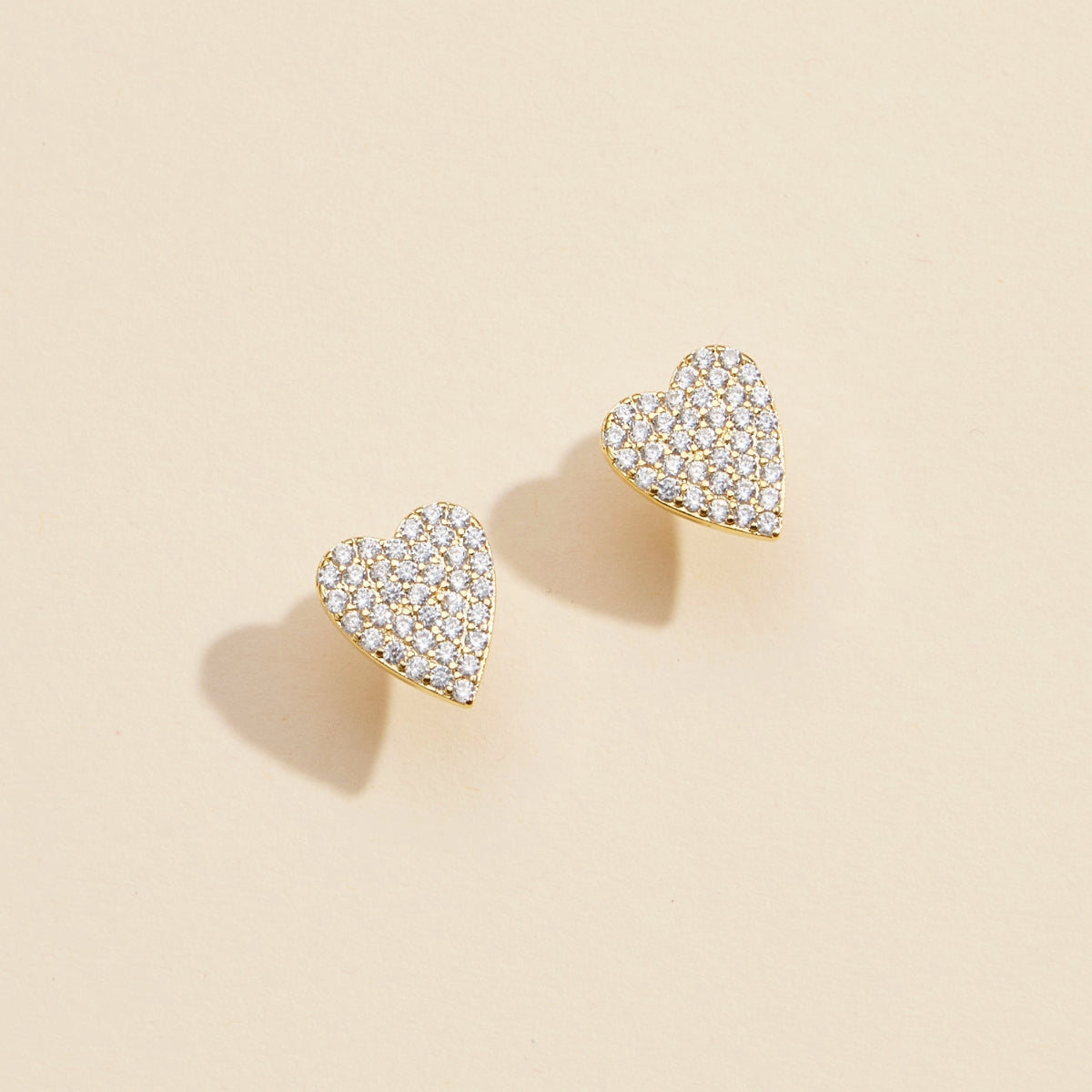Classic CZ Heart Gold-Dipped Stud Earrings