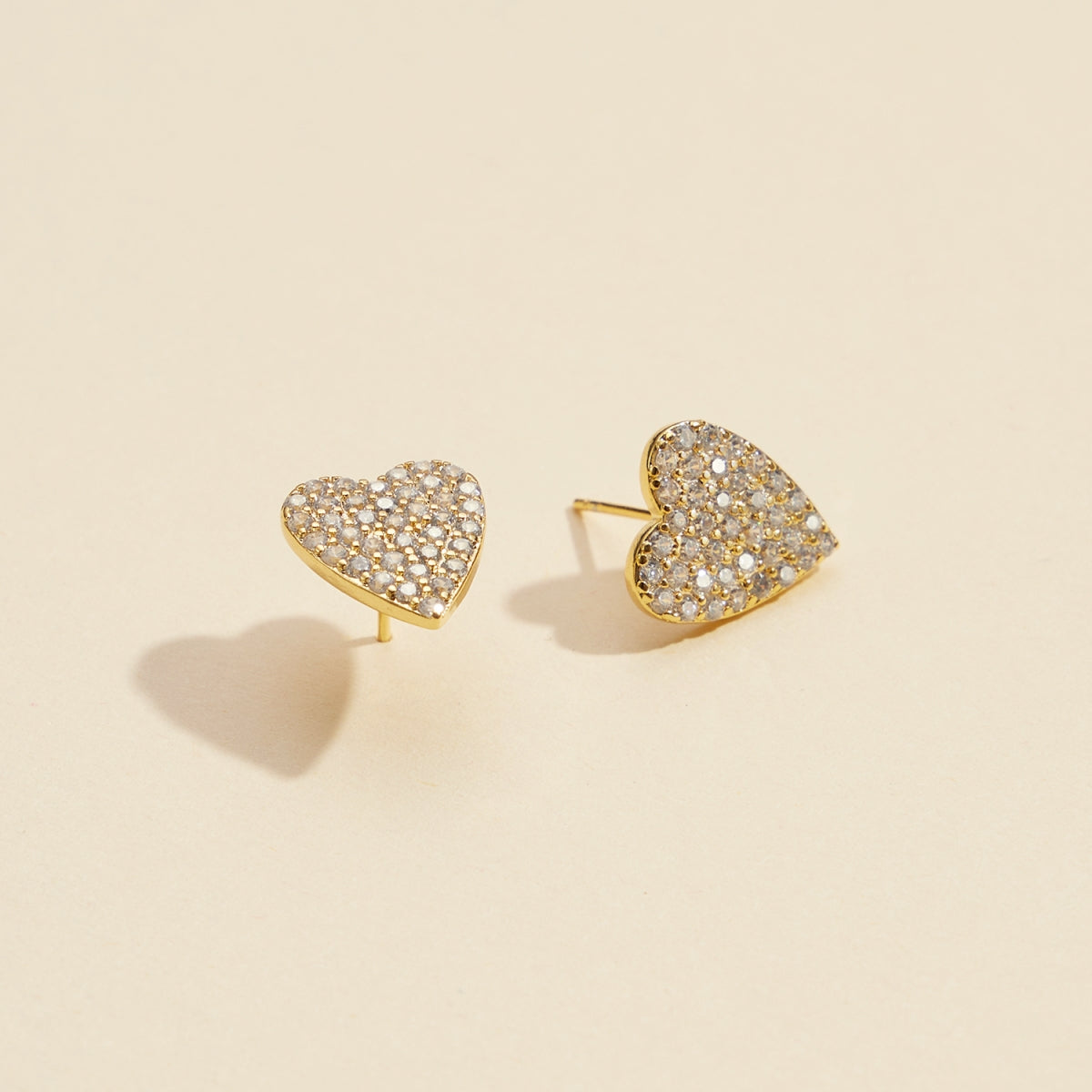 Classic CZ Heart Gold-Dipped Stud Earrings