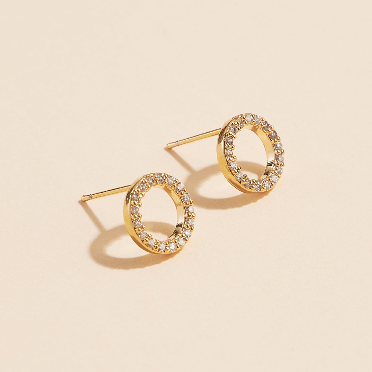 18K Gold-Dipped CZ Round Stud Earrings - Frem