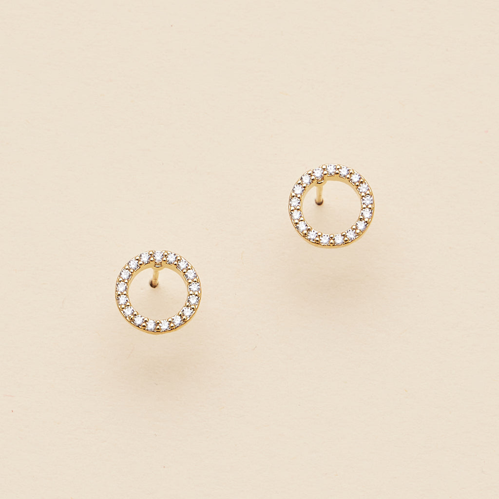 18K Gold-Dipped CZ Round Stud Earrings - Frem