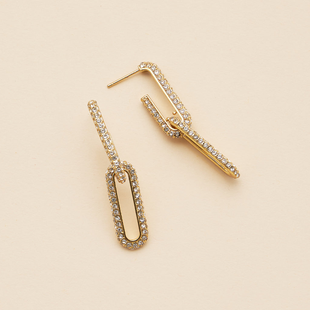 18K Gold-Dipped Linked CZ Dangling Earrings