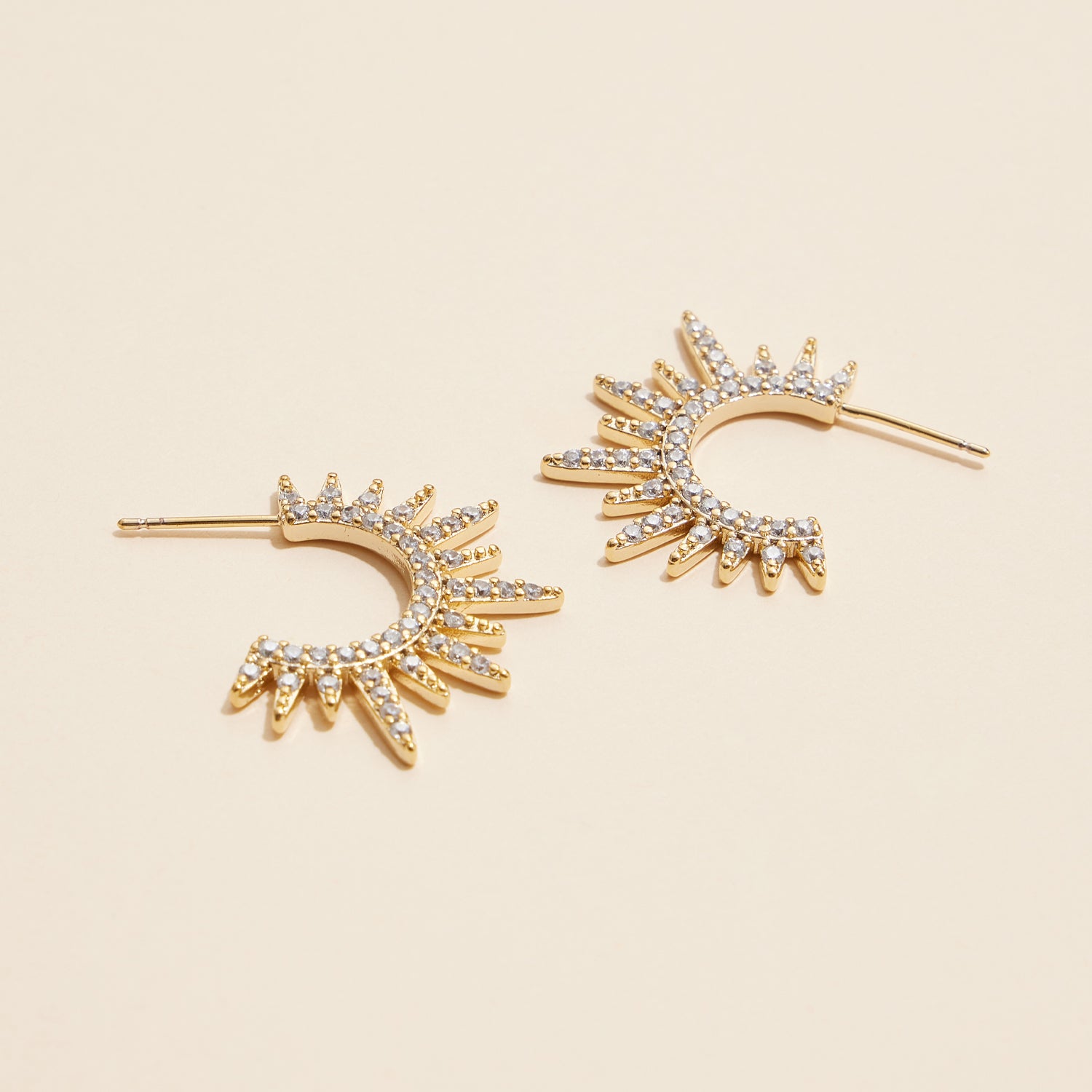 Radiant Sunburst Gold Hoop Earrings with Crystal Accents