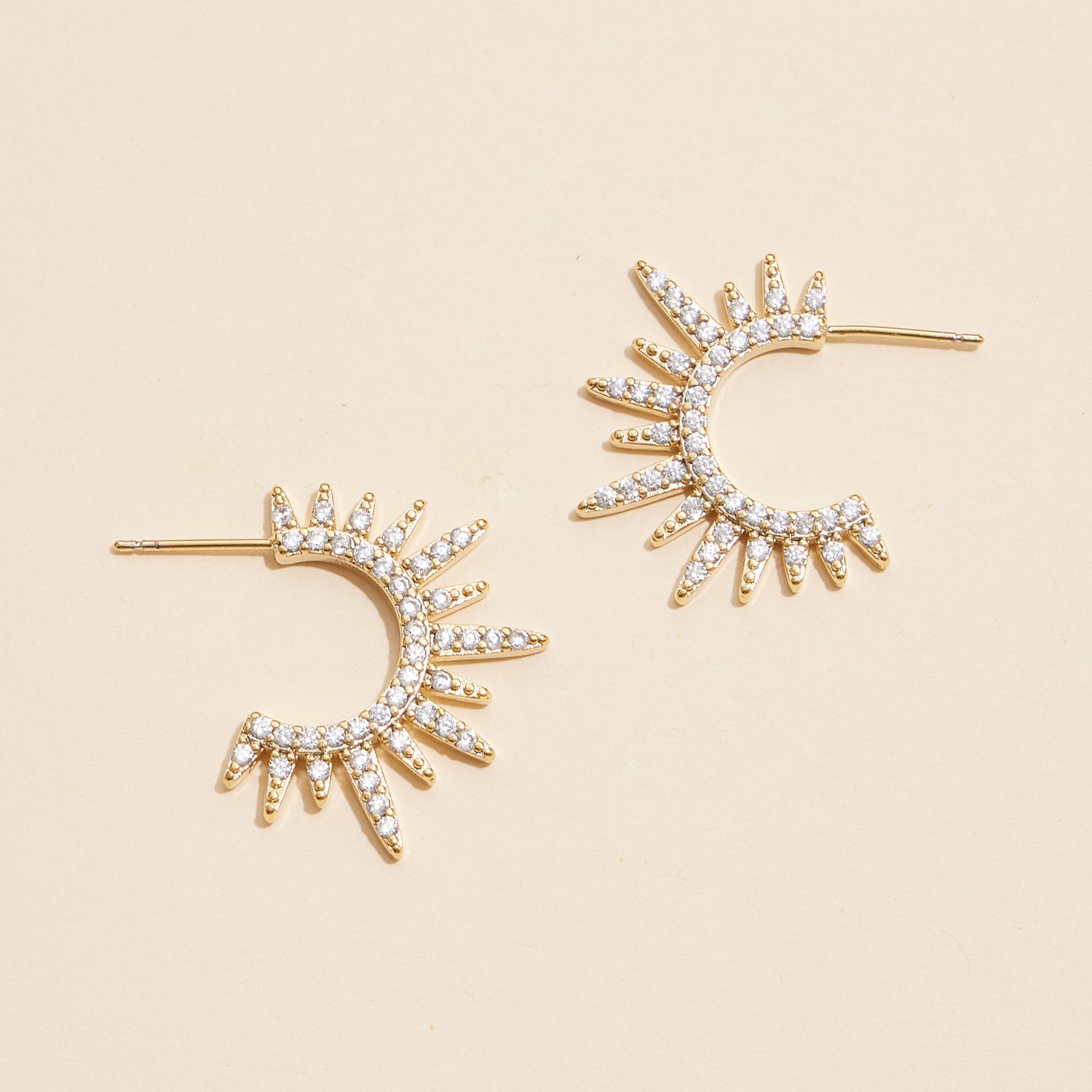 Radiant Sunburst Gold Hoop Earrings with Crystal Accents