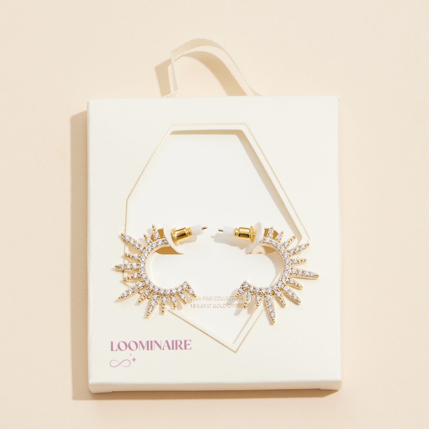 Radiant Sunburst Gold Hoop Earrings with Crystal Accents