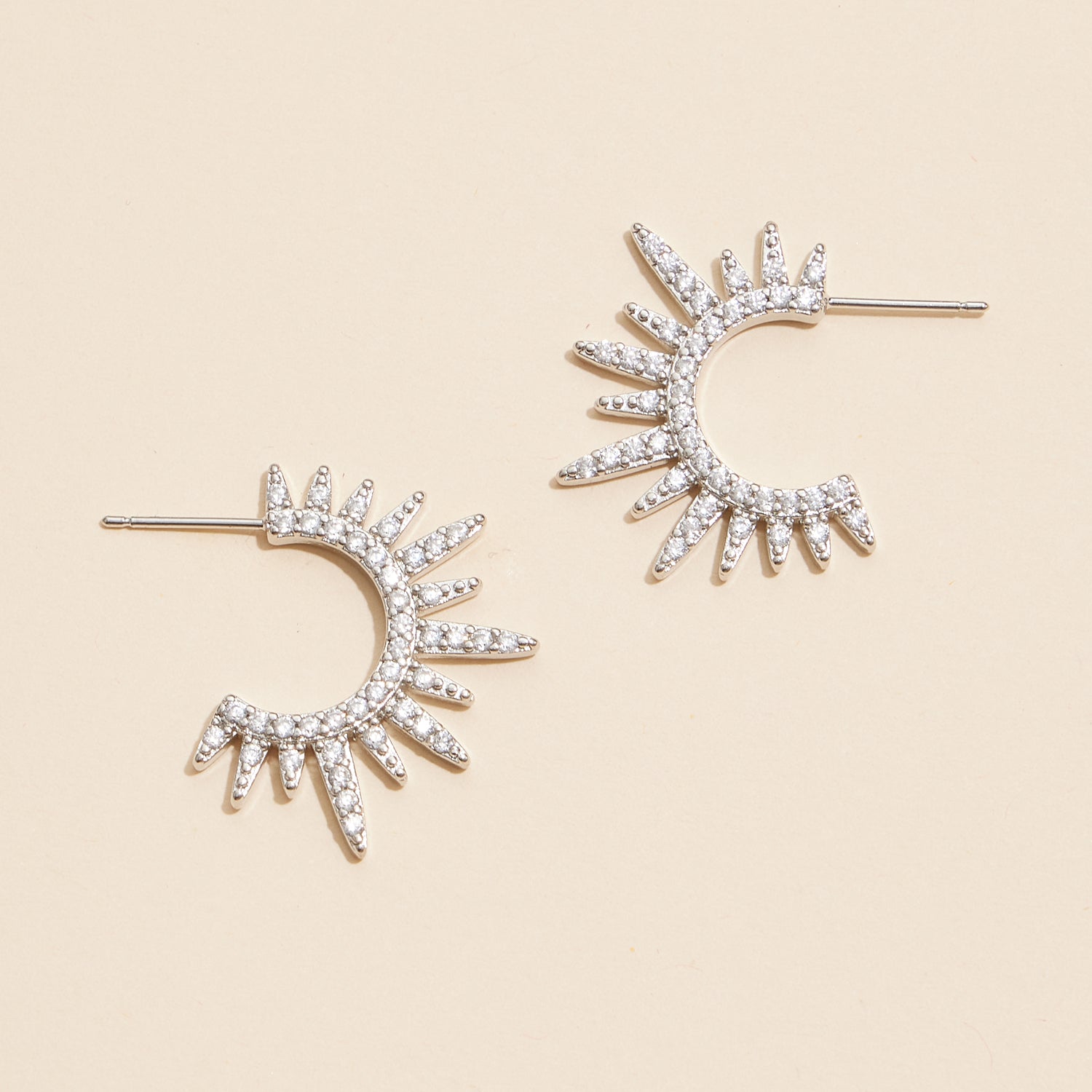 Radiant Sunburst Gold Hoop Earrings with Crystal Accents