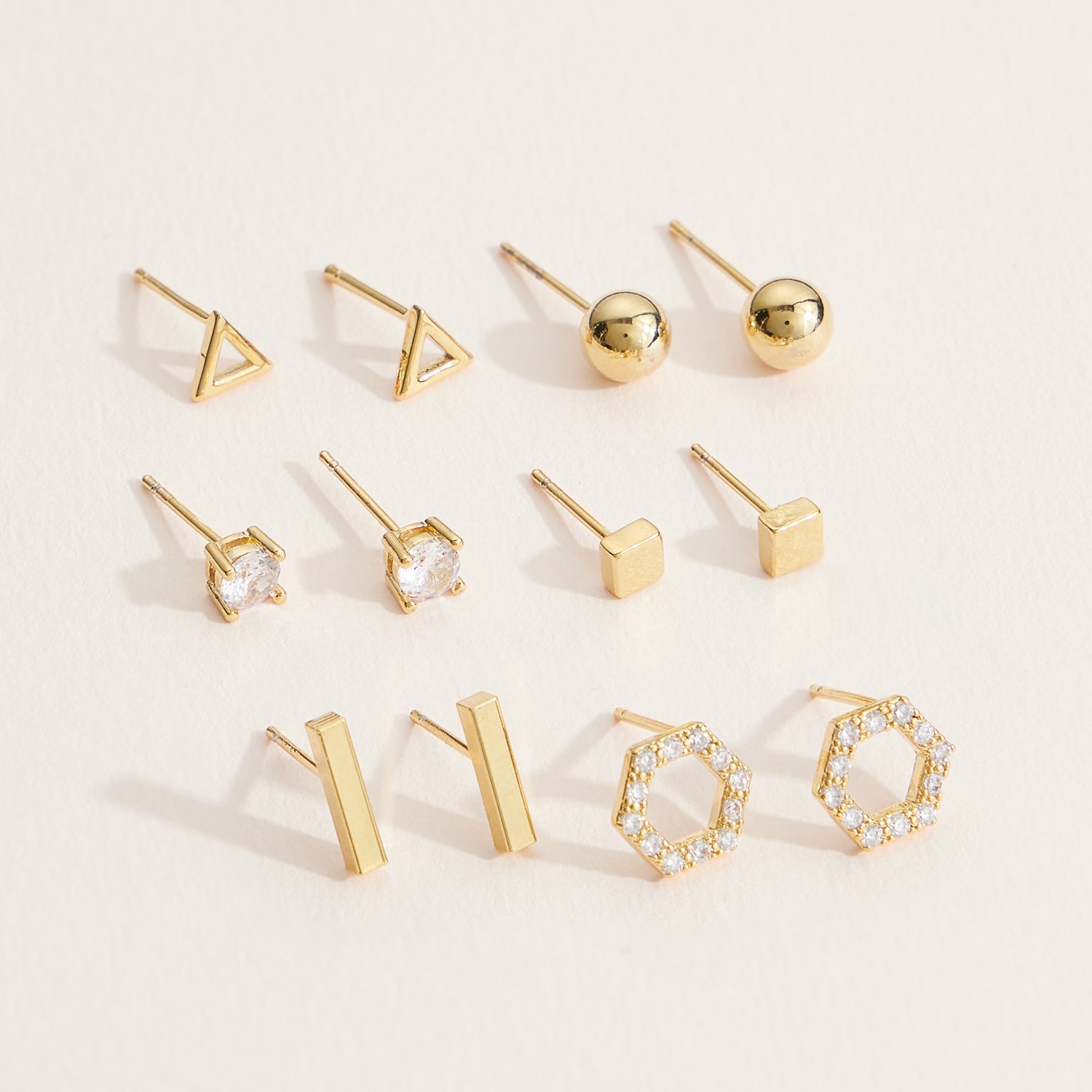 18K Gold Dipped Minimalist 6-Piece Geometric Gold Stud Earring Set – Modern and Chic Designs