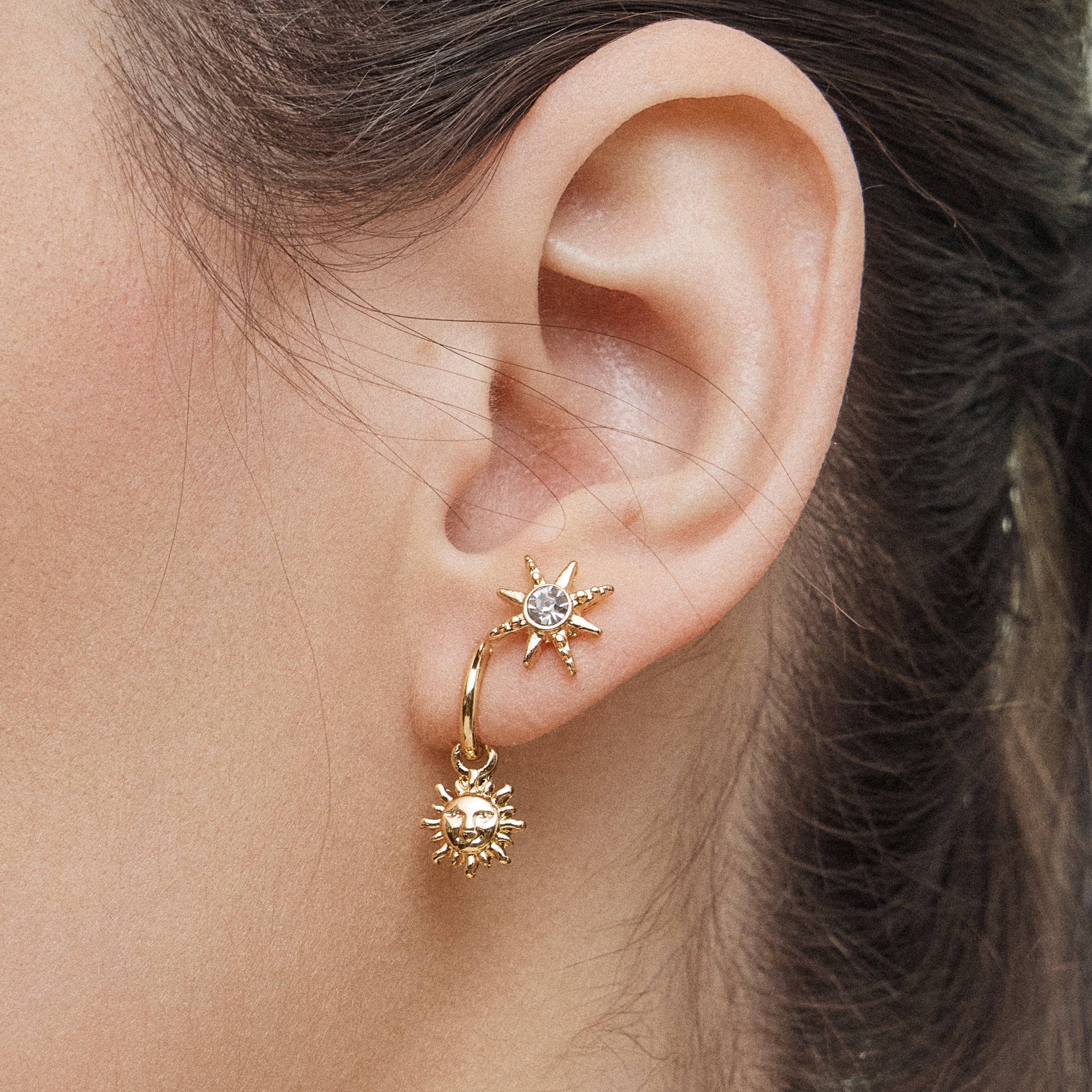 18K Gold Dipped Celestial Earring Set – Moon, Star & Sun - Frem