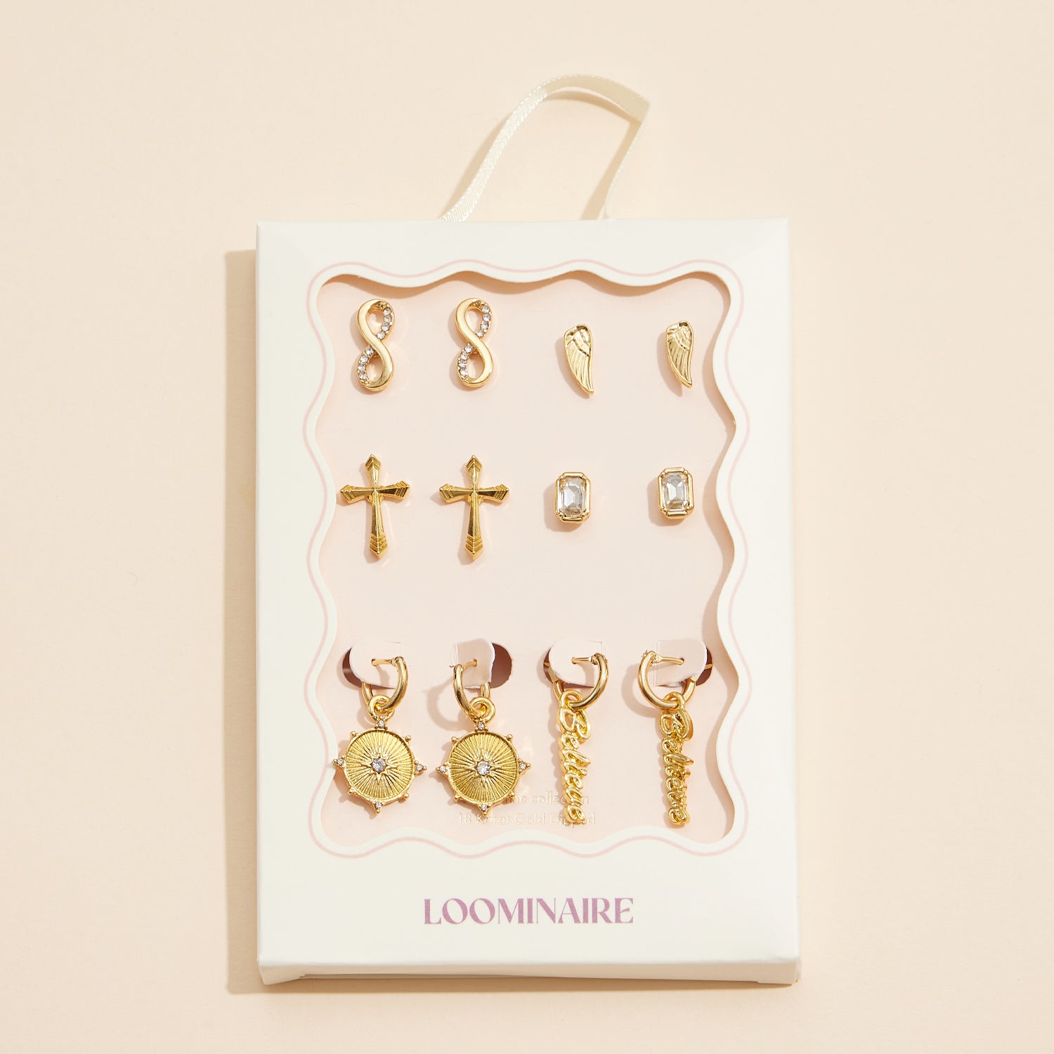 Gold Earring Set with Charms, Studs & Huggie Hoops