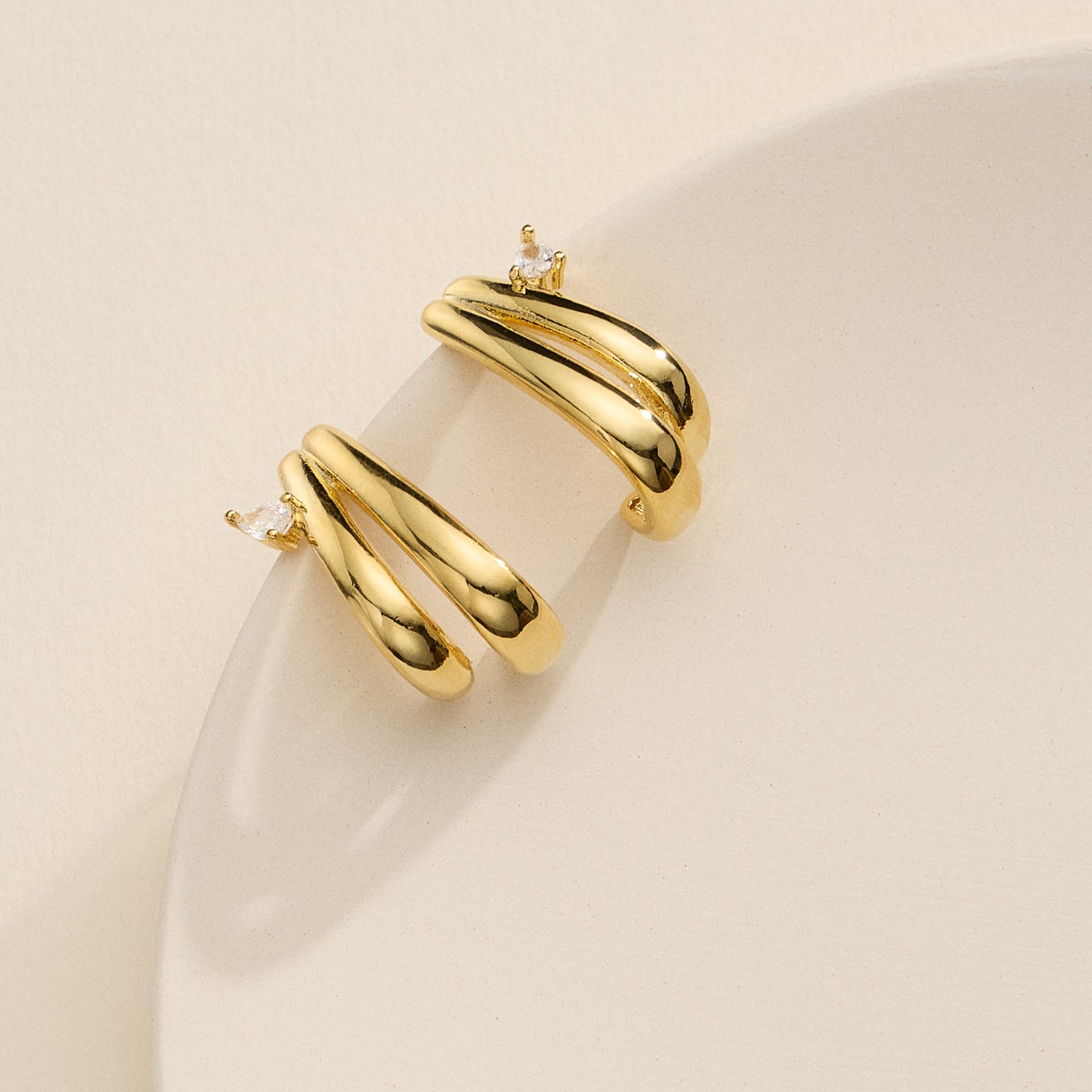 18K Gold-Dipped Double Band Hoop Earrings – CZ Stacked Modern Design