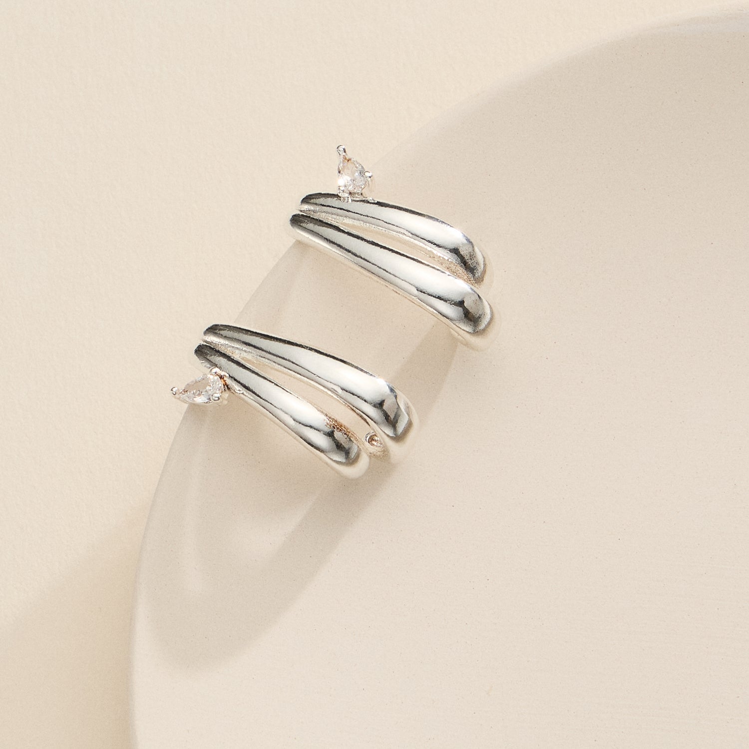 18K Gold-Dipped Double Band Hoop Earrings – CZ Stacked Modern Design