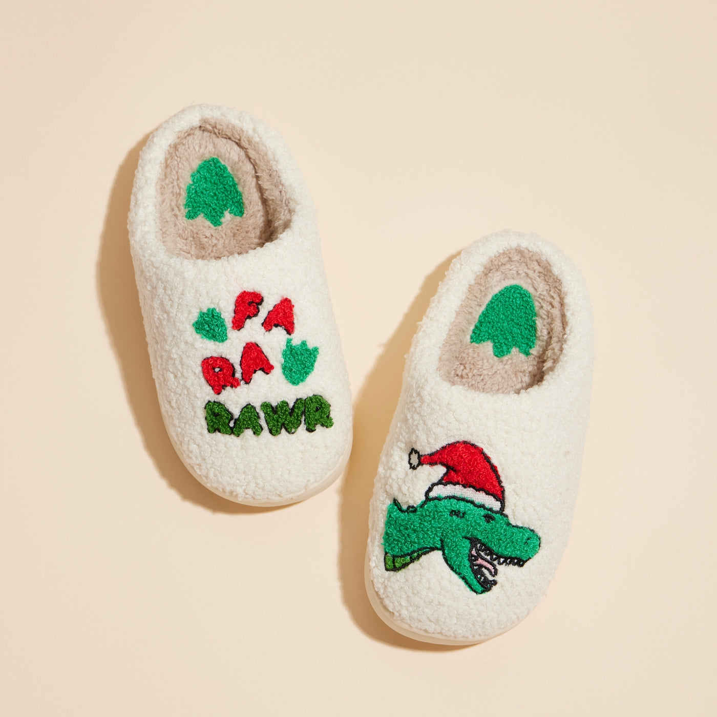 Kids Sherpa Dinosaur Christmas Slippers | Individual Sizes Available