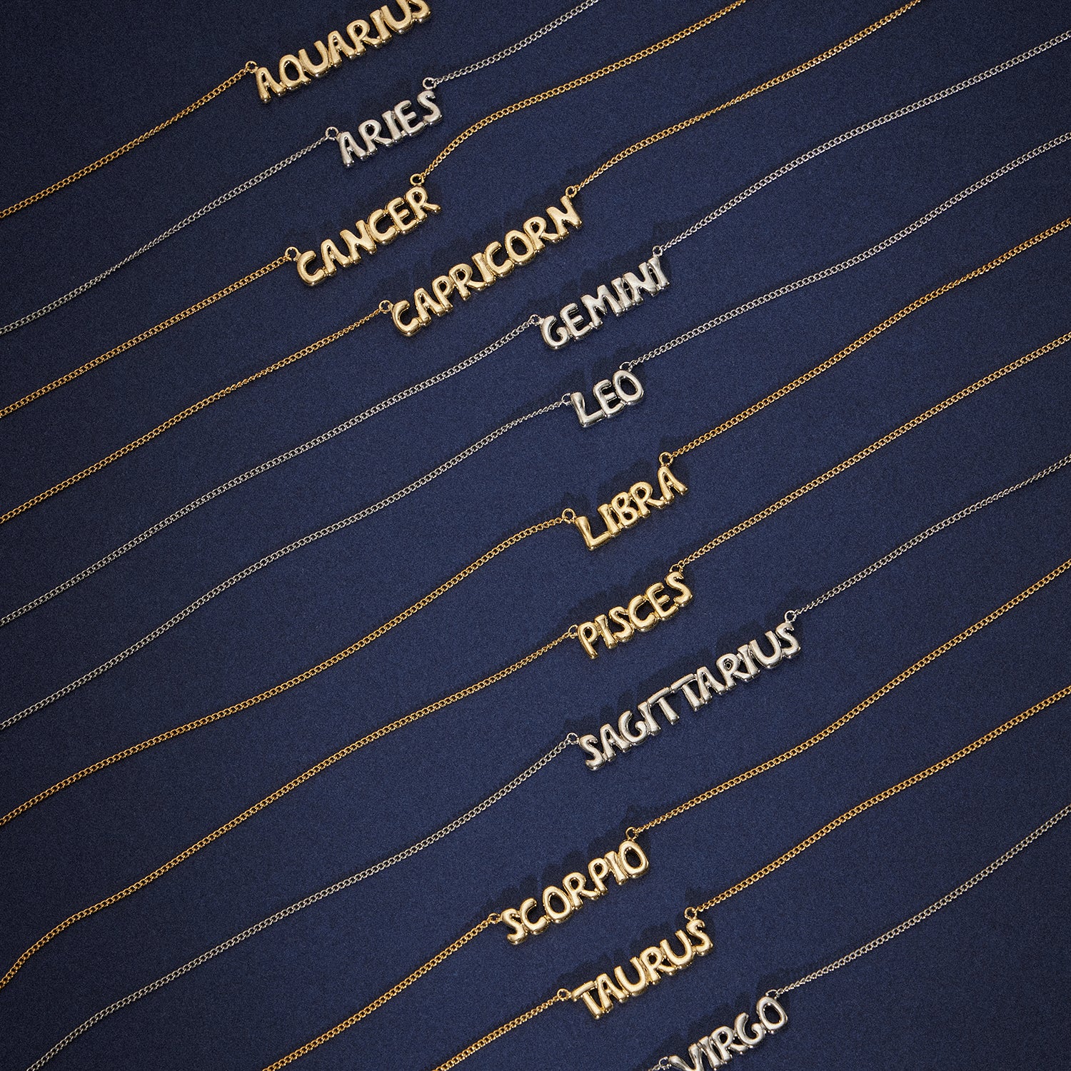 Zodiac Sign Name Necklace | Gold & Silver Horoscope Jewelry