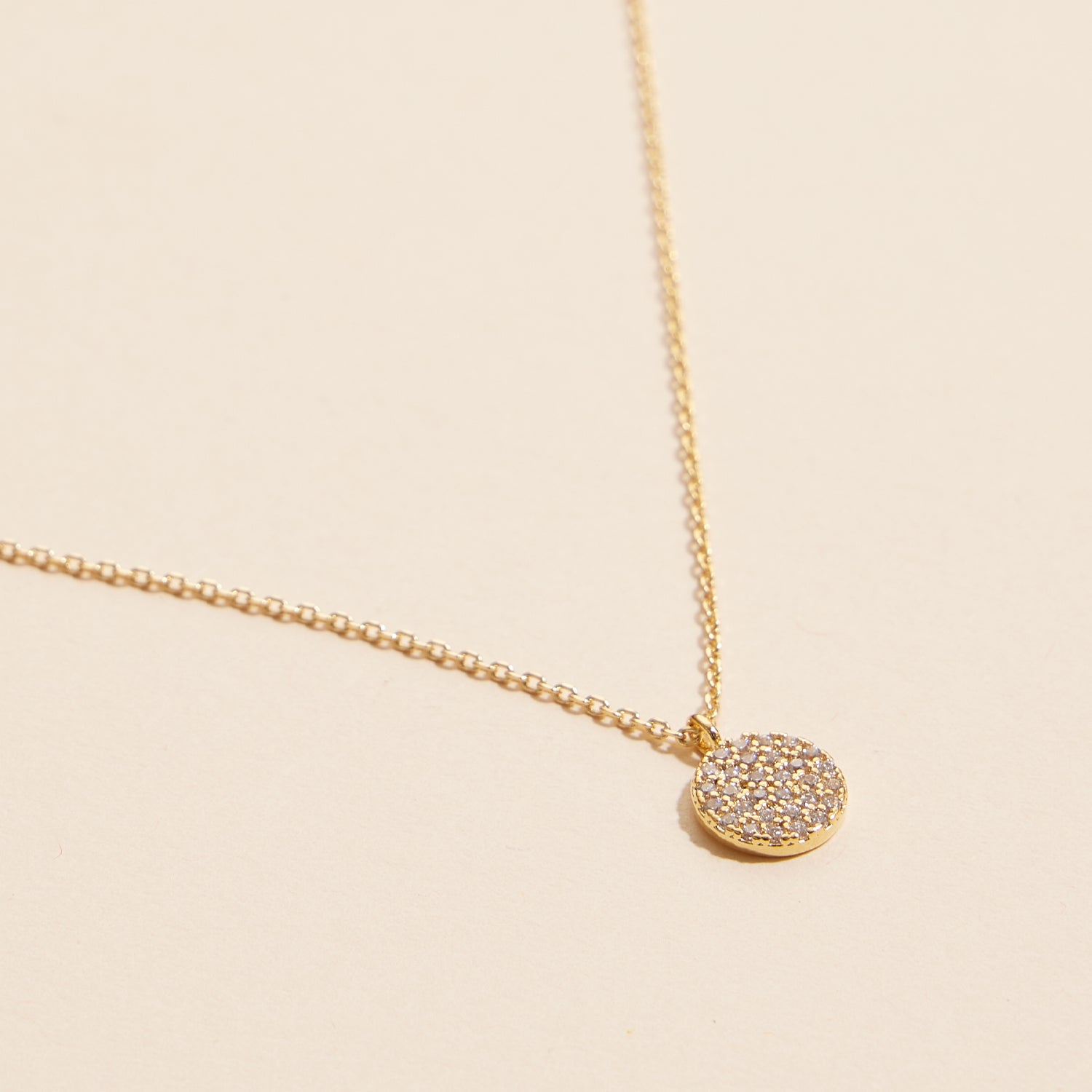 Elegant Pavé Sparkling Disc Pendant Necklace