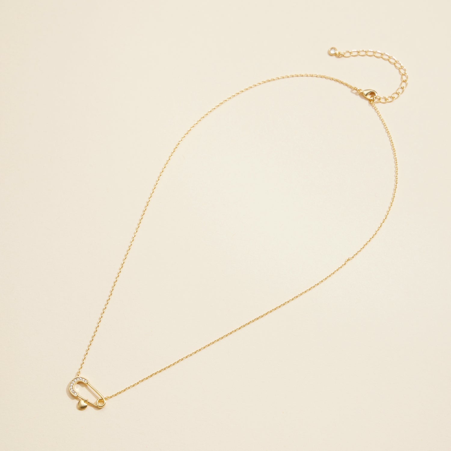 Gold-Dipped Safety Pin Charm Short Necklace