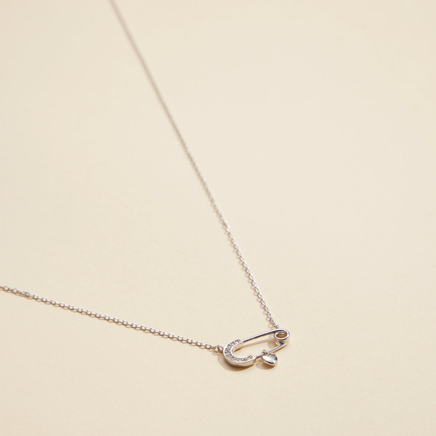 Gold-Dipped Safety Pin Charm Short Necklace