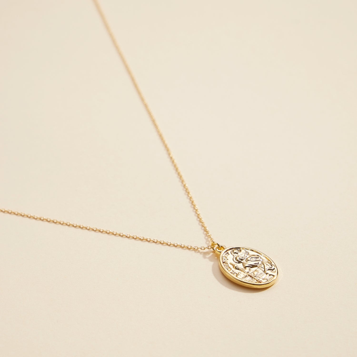 Gold-Dipped Oval Coin Charm | Short Necklace