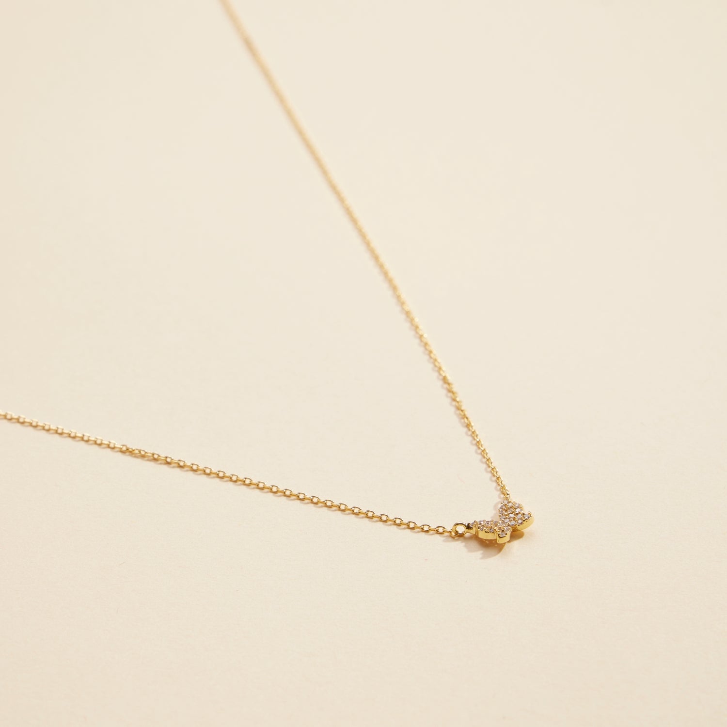 Gold-Dipped CZ Butterfly Charm | Short Necklace