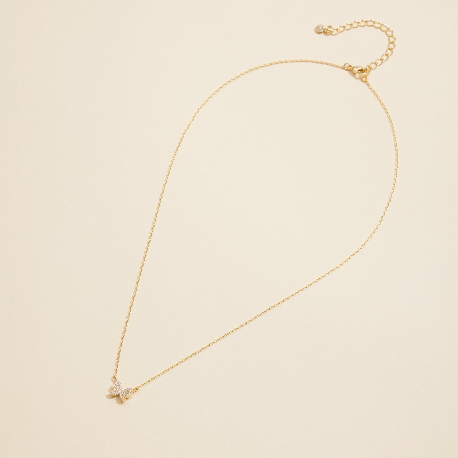 Gold-Dipped CZ Butterfly Charm | Short Necklace