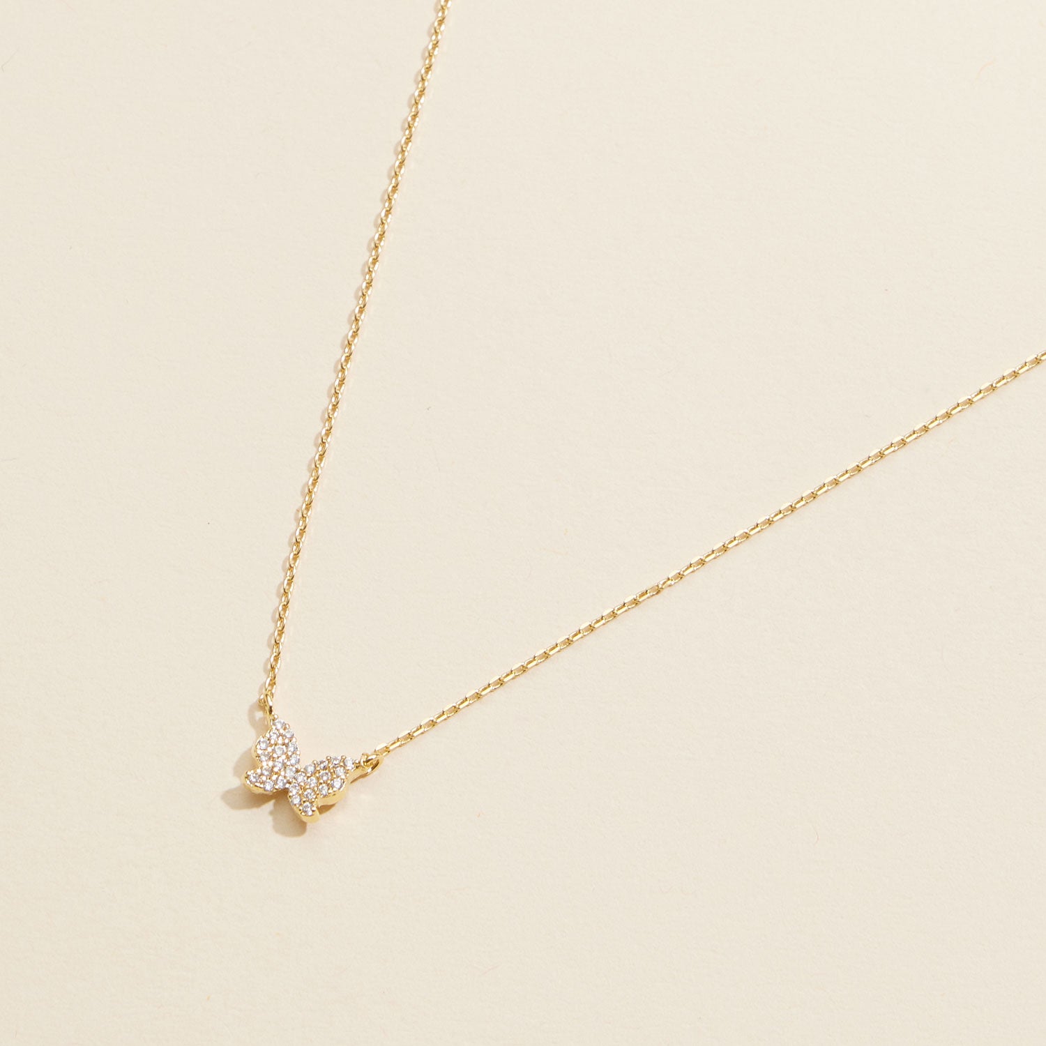 Gold-Dipped CZ Butterfly Charm | Short Necklace