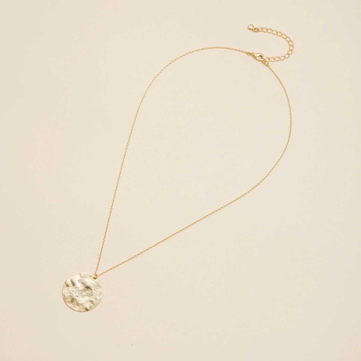 Textured Hammered Round Charm Gold-Dipped Short Necklace