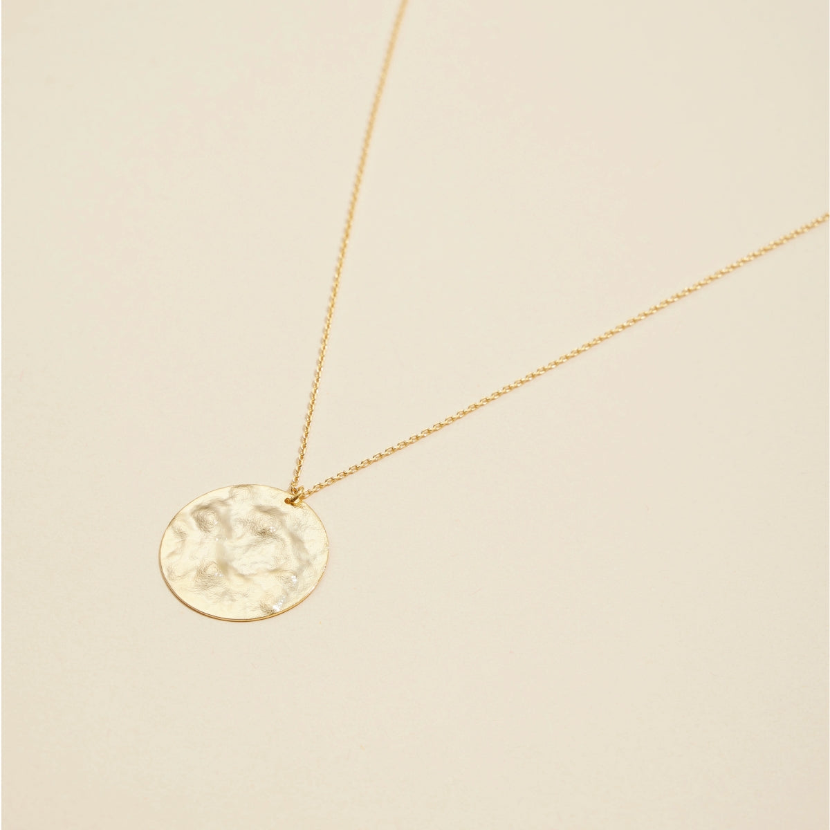 Textured Hammered Round Charm Gold-Dipped Short Necklace