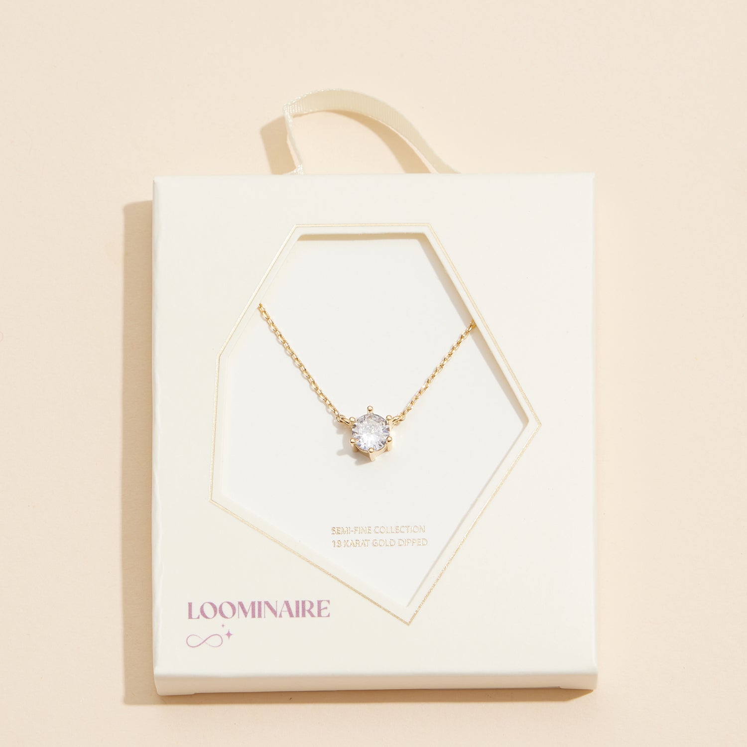 Elegant 18K Gold Dipped Solitaire Crystal Necklace