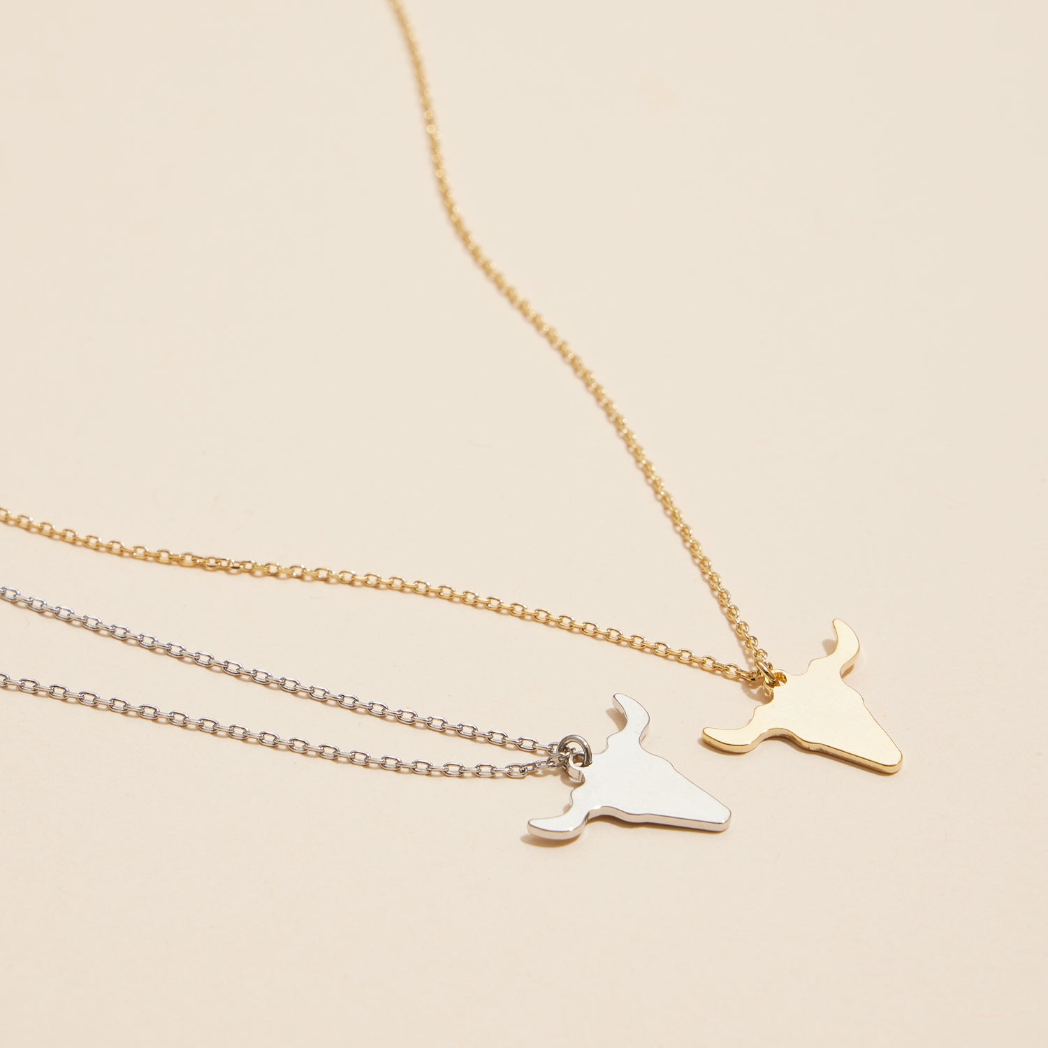 Bold 18mm Bull Head Pendant Necklace in 18K Gold Dipped Finish