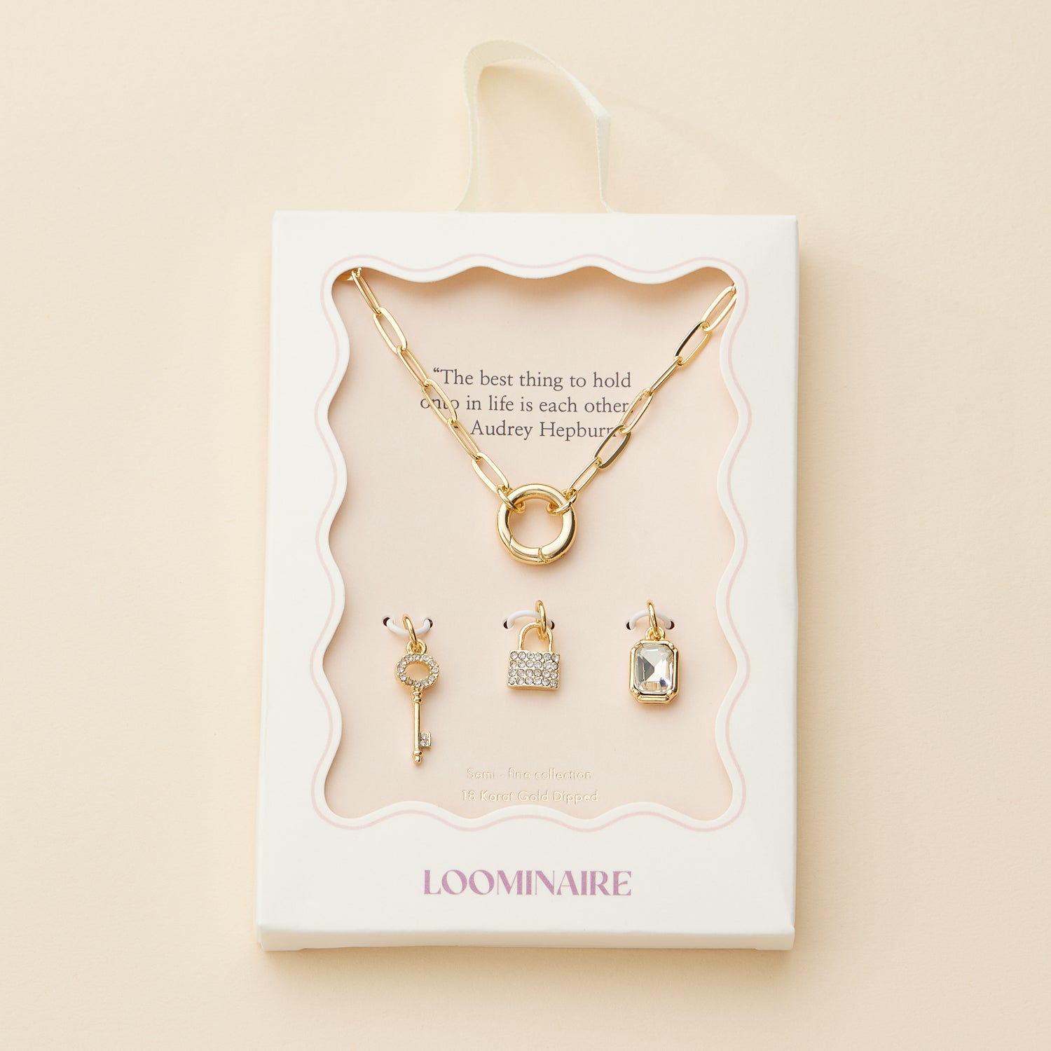 Key Charm Necklace with Gemstone Accents in 18K Gold Dipped Finish
