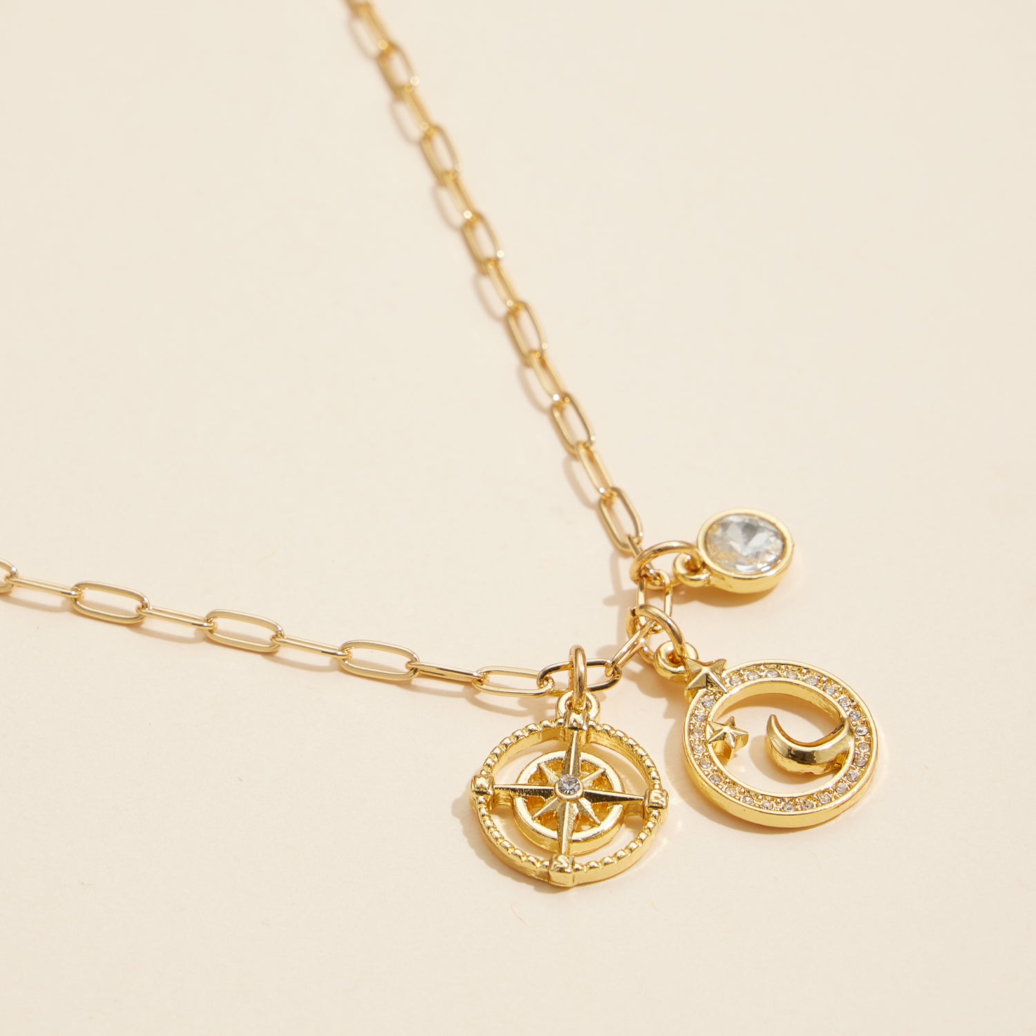 Celestial Moon and Star Necklace in 18K Gold Dipped Finish