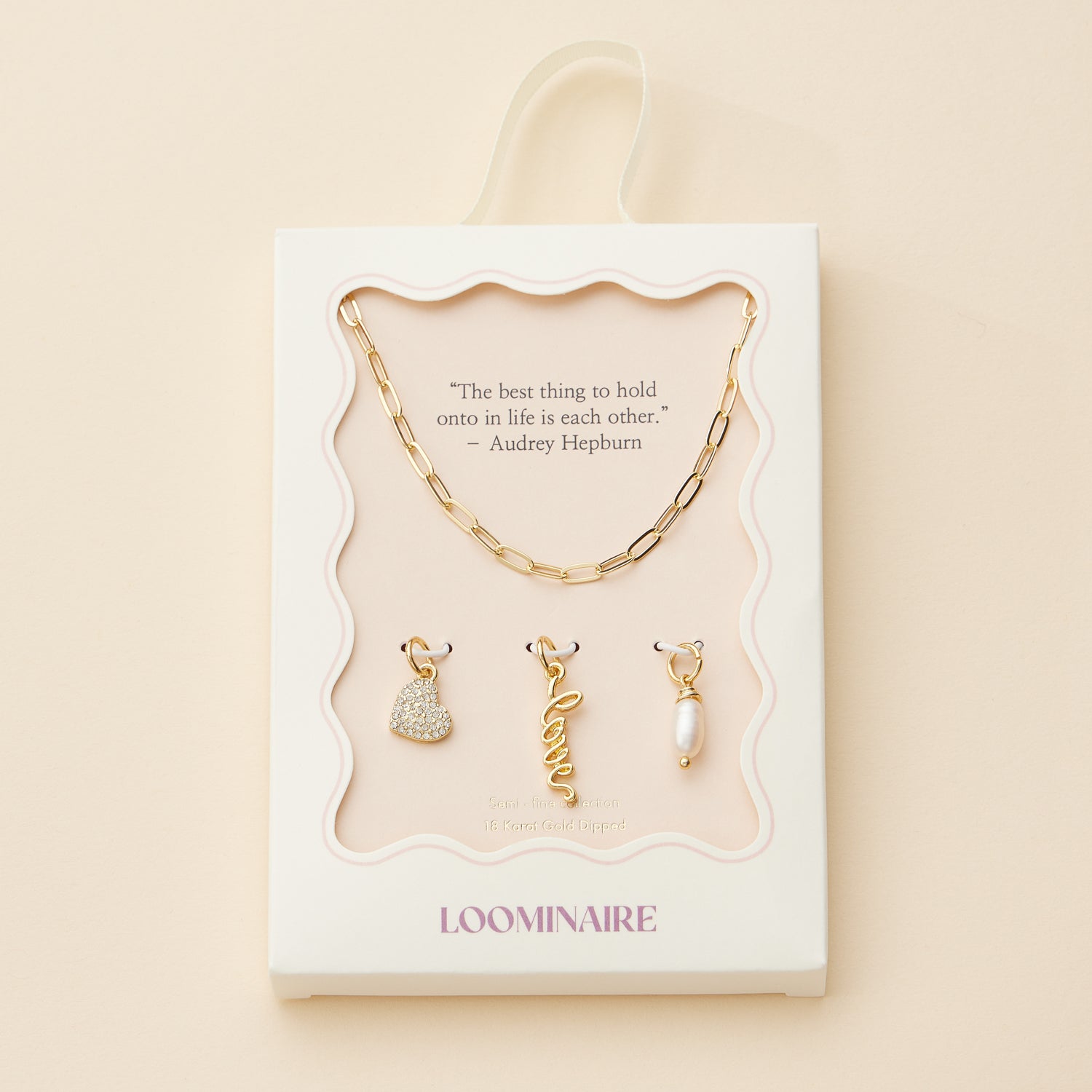 Gold Dipped Charming "Love" Pendant Necklace with Heart and Pearl Accents