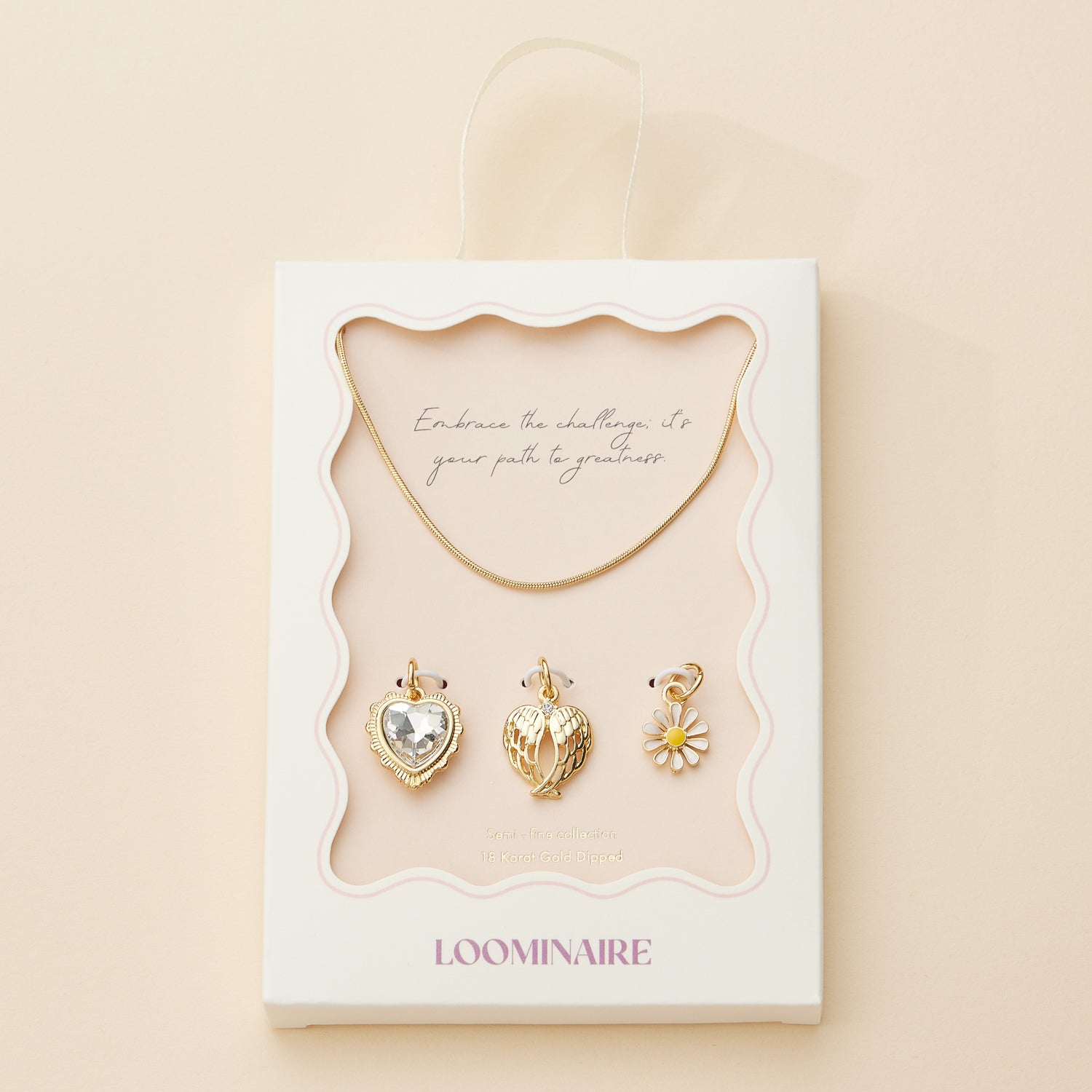Gold Dipped 18K Charm Heart, Daisy & Angel Wing Necklace