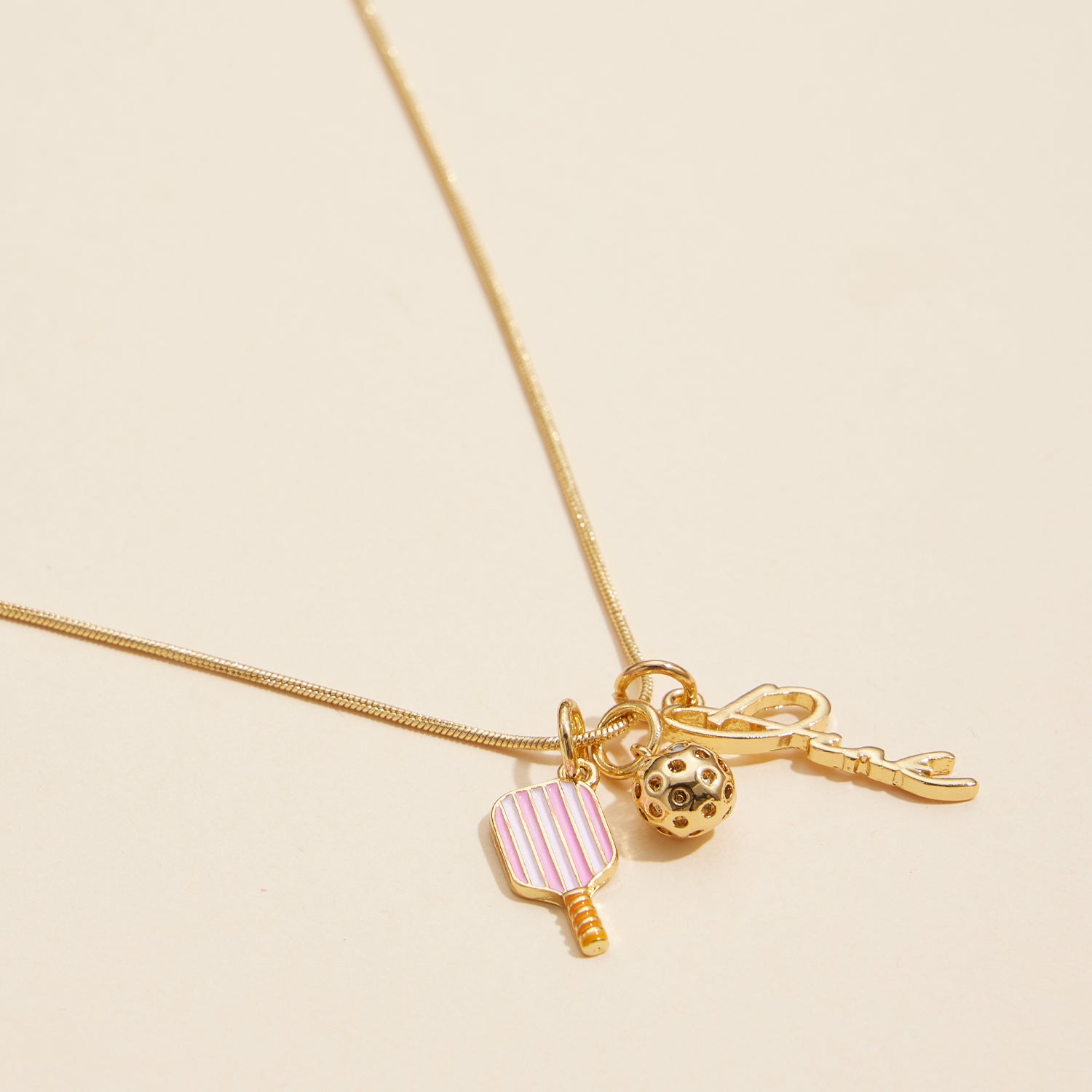 18K Gold Dipped Pickleball Charm Necklace with Love Accent