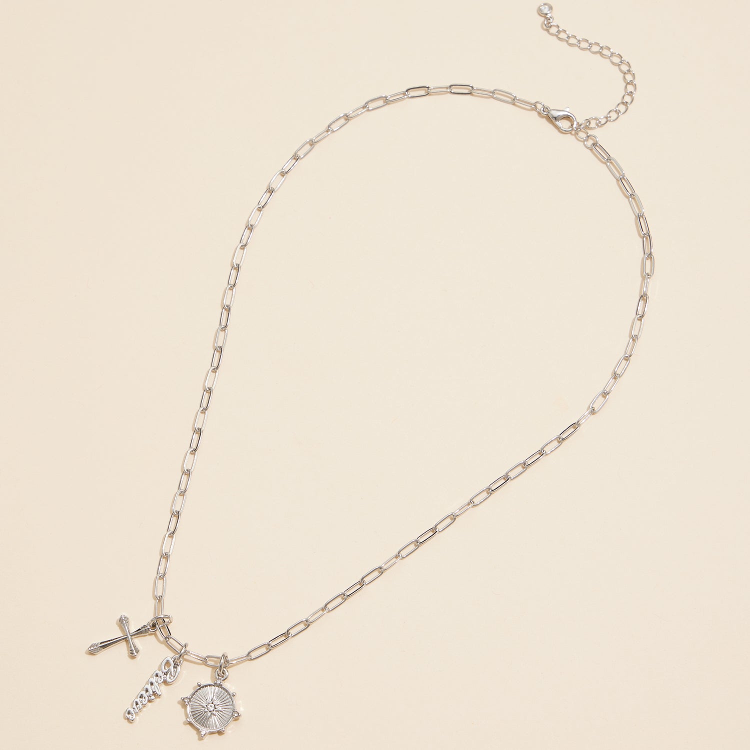18K Gold Dipped Necklace with Cross, Believe, and Compass Charms