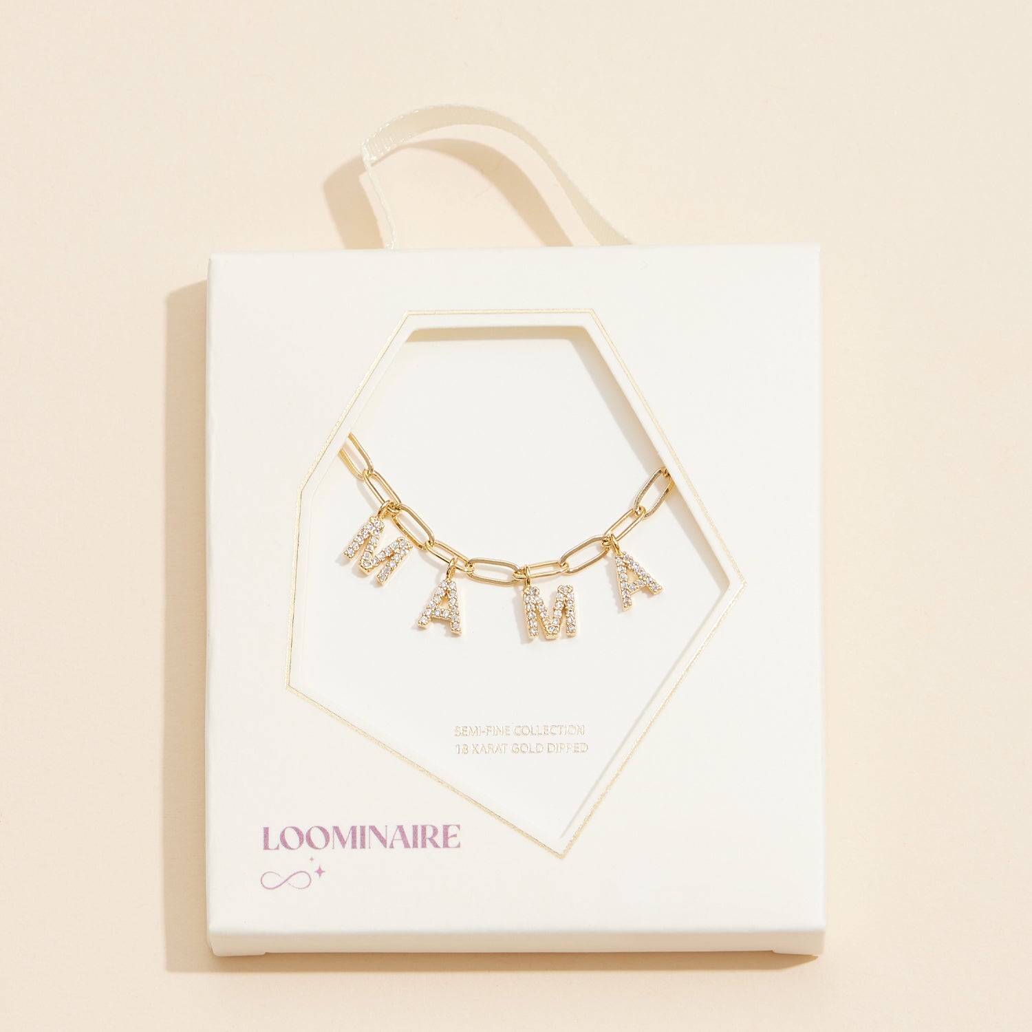 Sparkling "MAMA"  Cubic Zirconia 18K Gold Charm Necklace