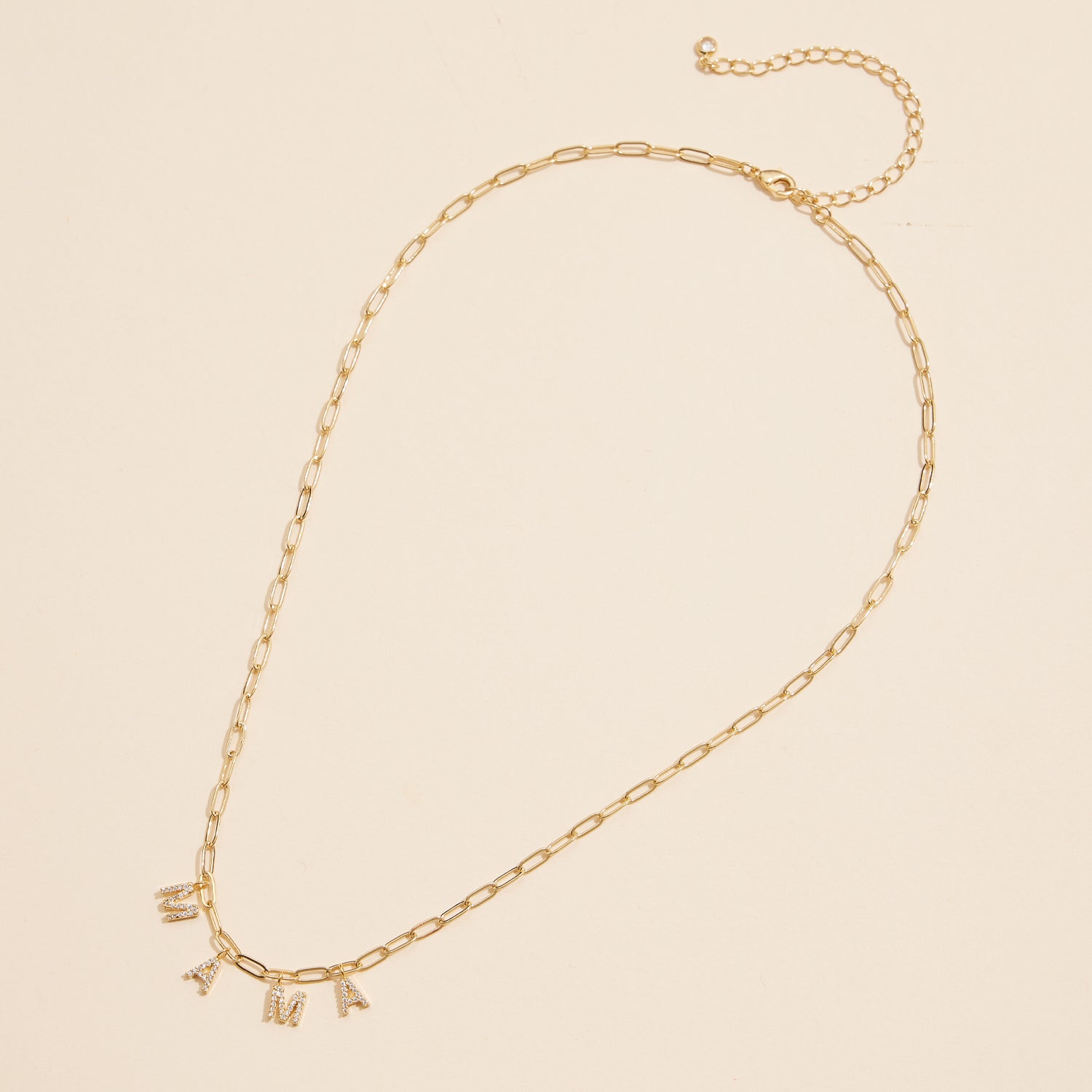 Sparkling "MAMA"  Cubic Zirconia 18K Gold Charm Necklace