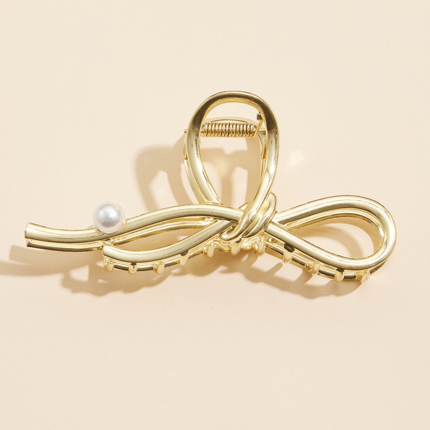 Metal Bow Hair Clip with Pearl Accent
