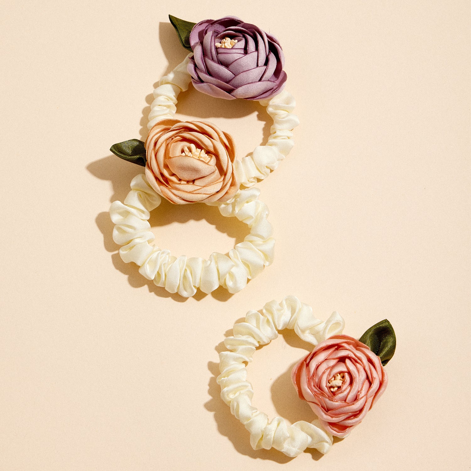 Satin Floral Scrunchie with Dimensional Bloom
