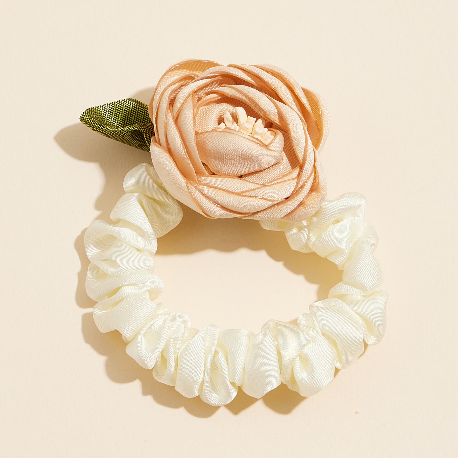 Satin Floral Scrunchie with Dimensional Bloom