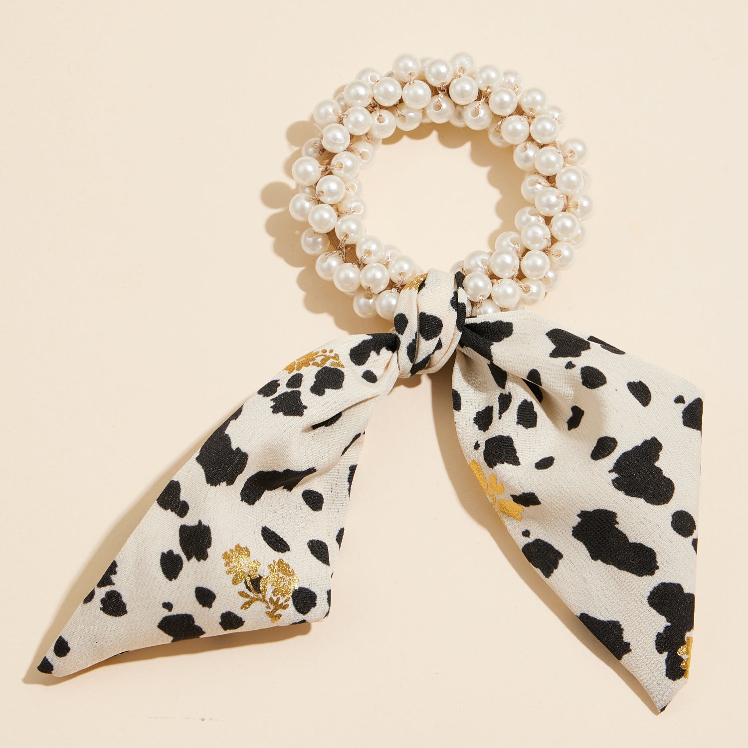 Pearl Hair Tie with Flowing Floral Scarf