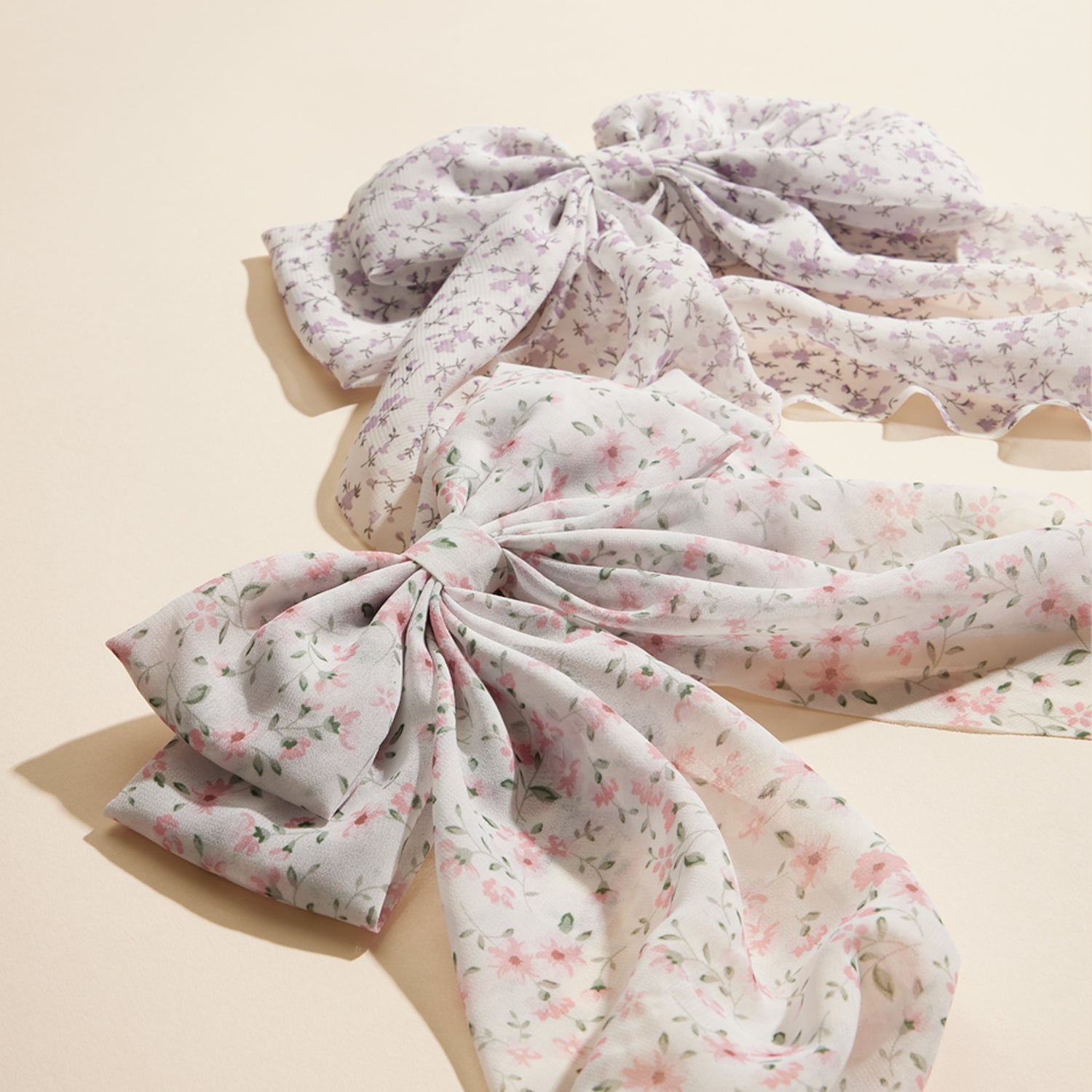 Chiffon Hair Pin with Romantic Floral Long Tail Ribbon
