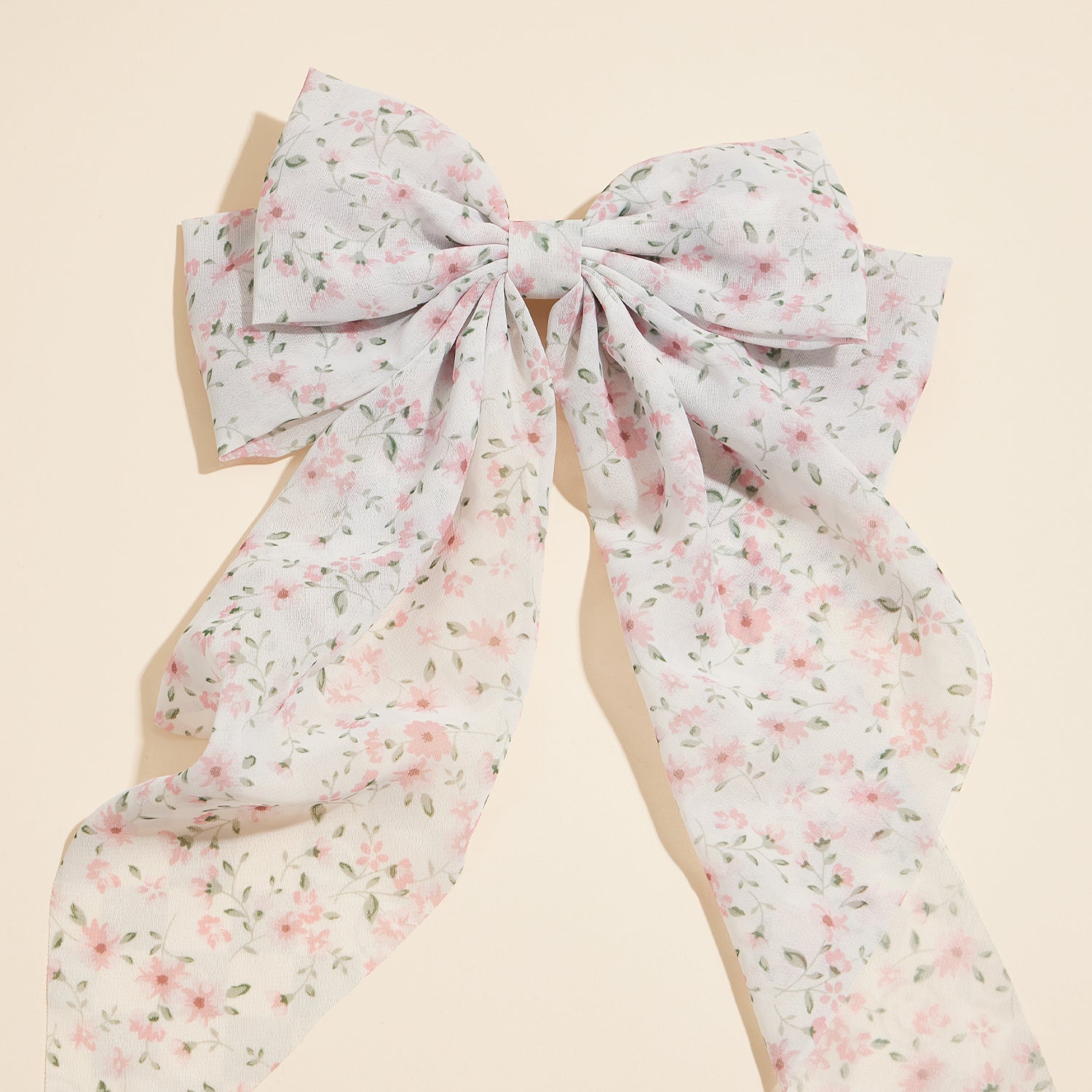 Chiffon Hair Pin with Romantic Floral Long Tail Ribbon