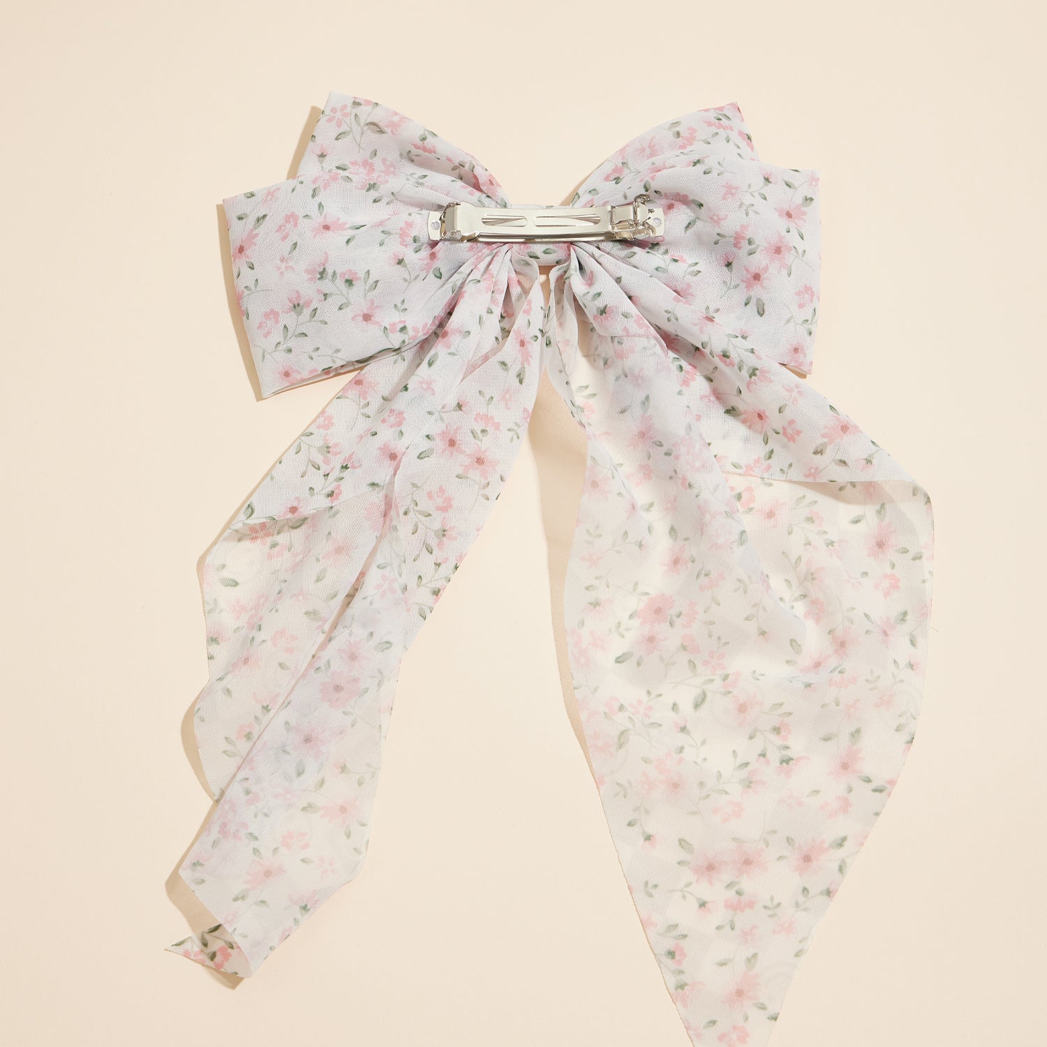Romantic Floral Print Long Tail Chiffon Ribbon Hair Pin